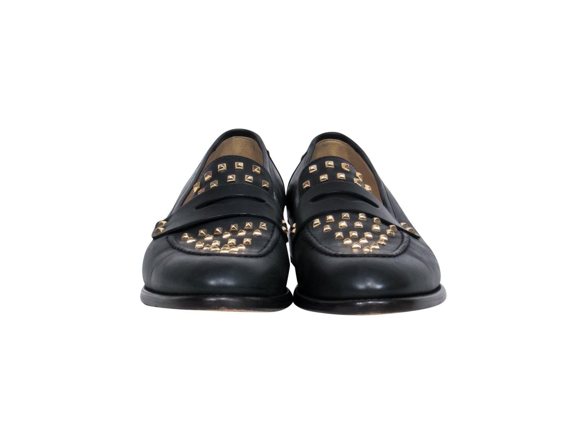 J.Crew Dark Navy Studded Leather Penny Loafers - Size 8: The Perfect Blend of Punk and Professionalism