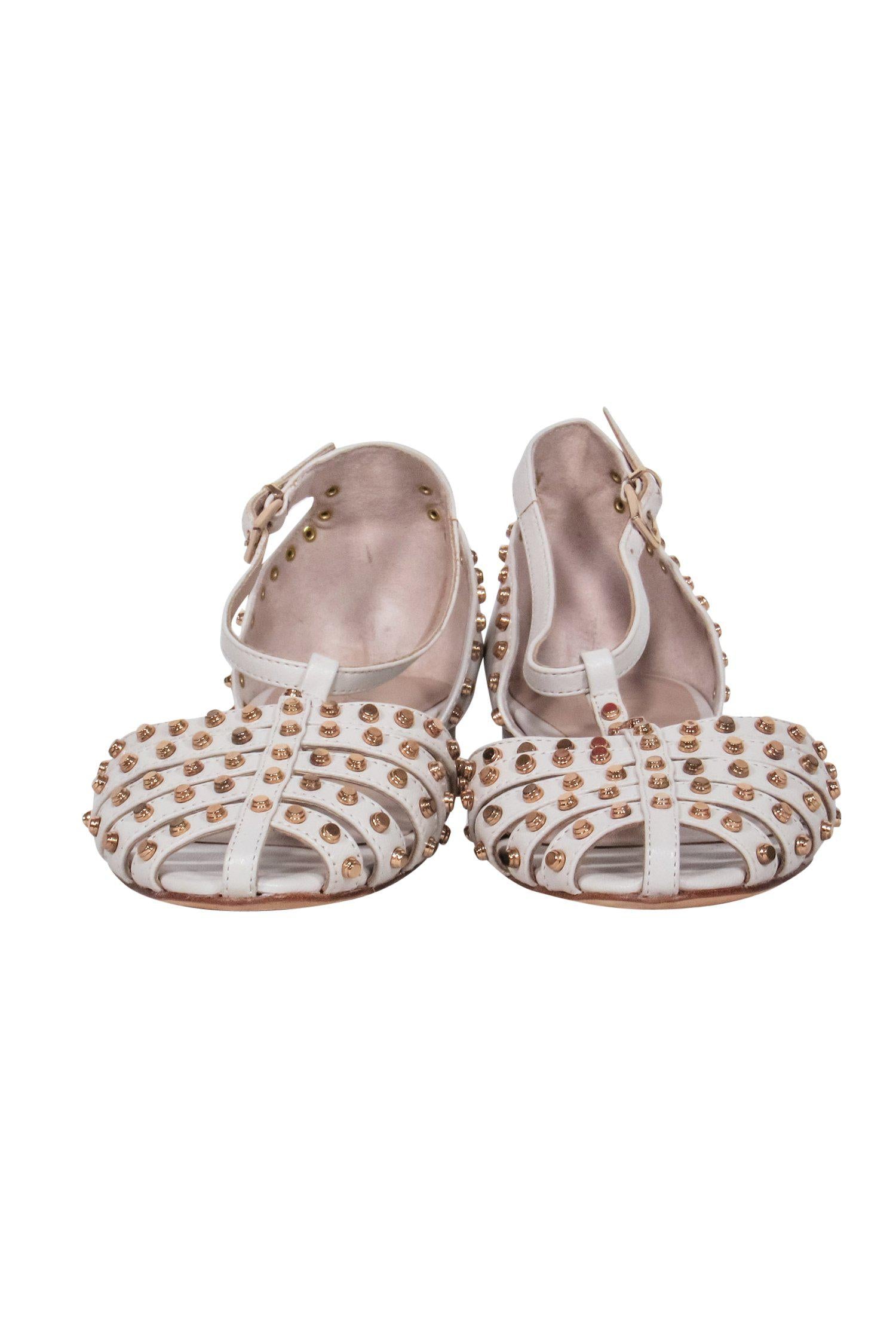 Lola Cruz Beige Leather Studded Gladiator Sandals - Size 8