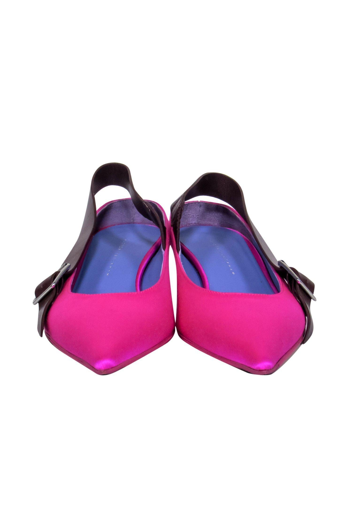 Victoria Beckham's Stunning Hot Pink Satin Slingback Kitten Heels - Size 7.5