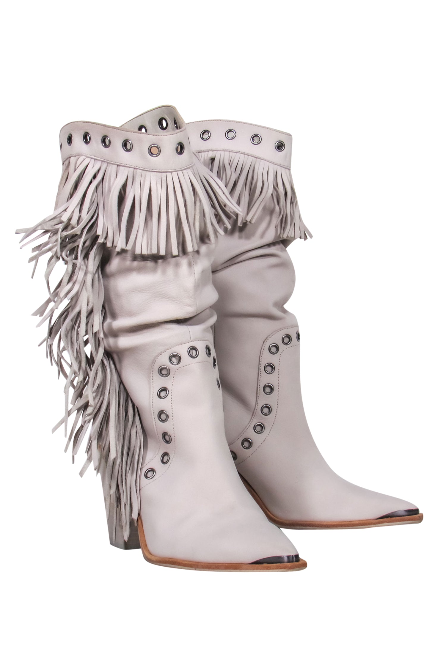 Kenneth Cole's Stunning Light Grey Fringed Heeled Cowboy Boots - Size 9