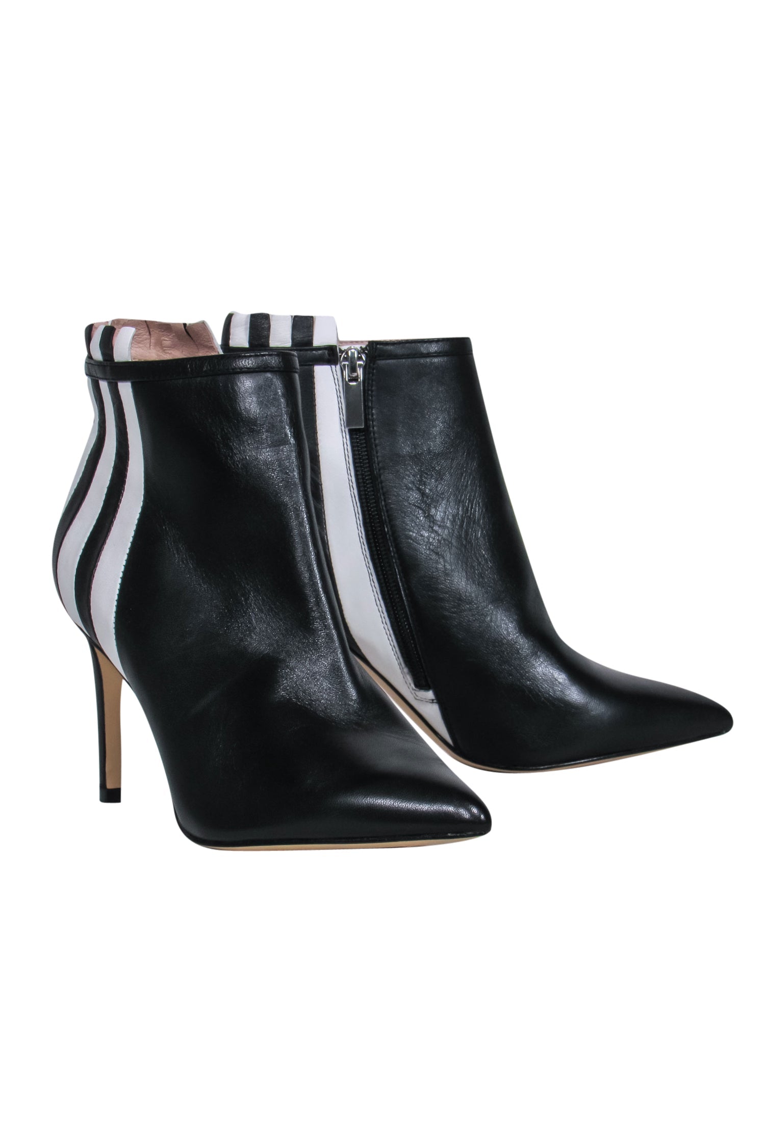 Rachel Zoe Black Leather Heeled Ankle Booties with White Racing Stripes - Size 8