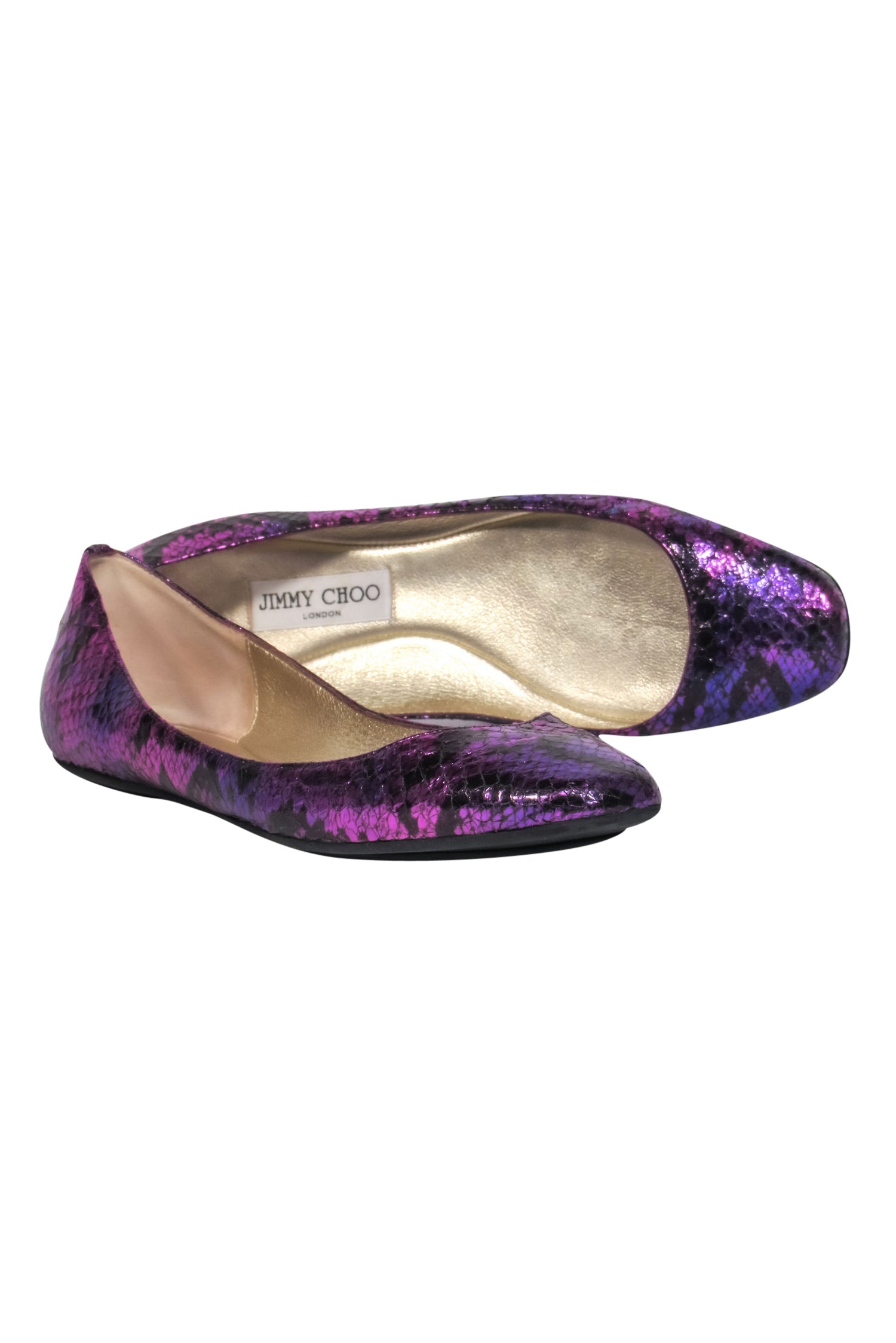 Jimmy Choo Purple Metallic Snakeskin Ballet Flats - Size 10.5 - Make a Bold Statement!