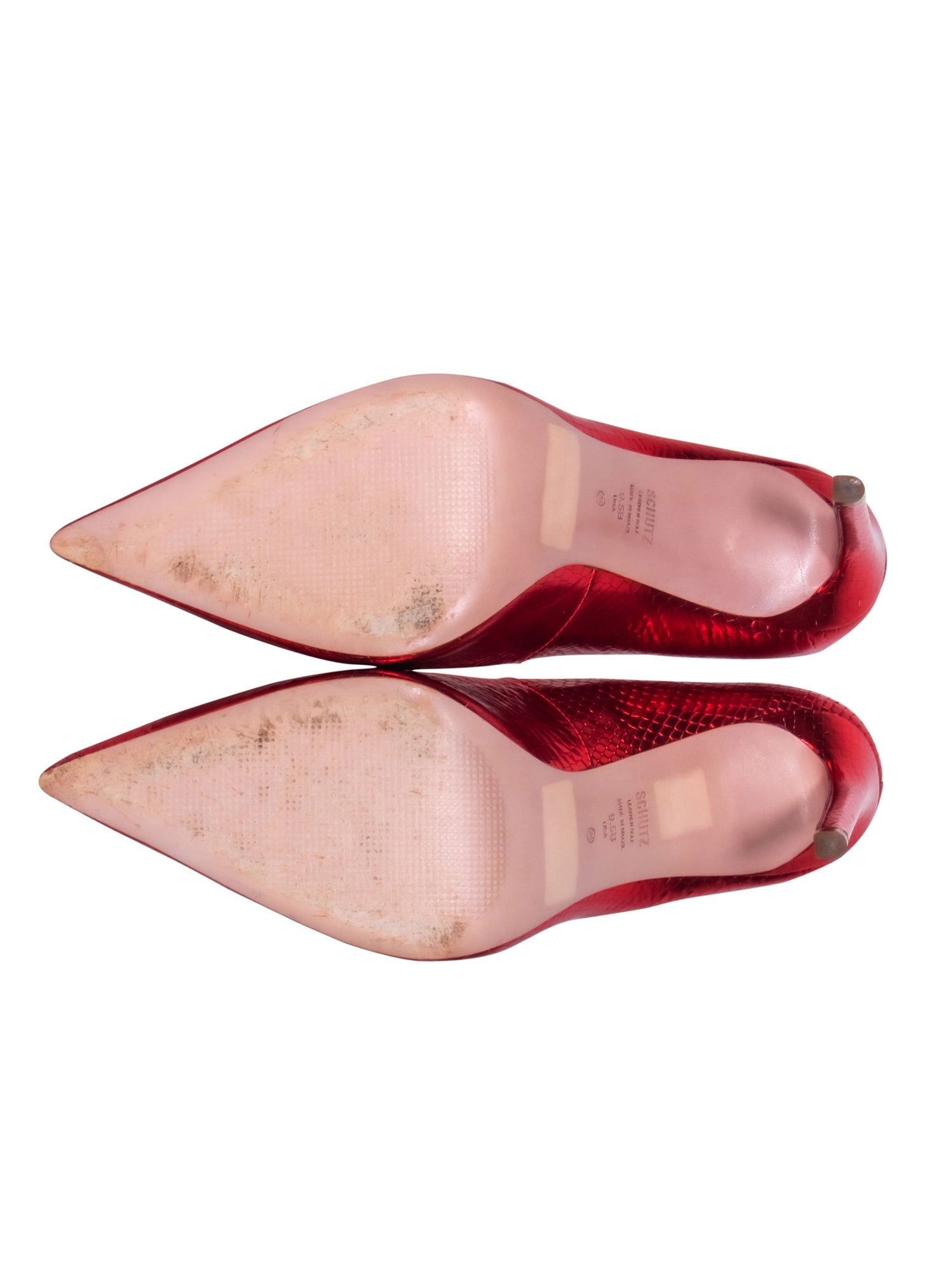 Schutz Red Metallic Pointed Toe Pumps - Size 9.5: Party-Ready Glam!