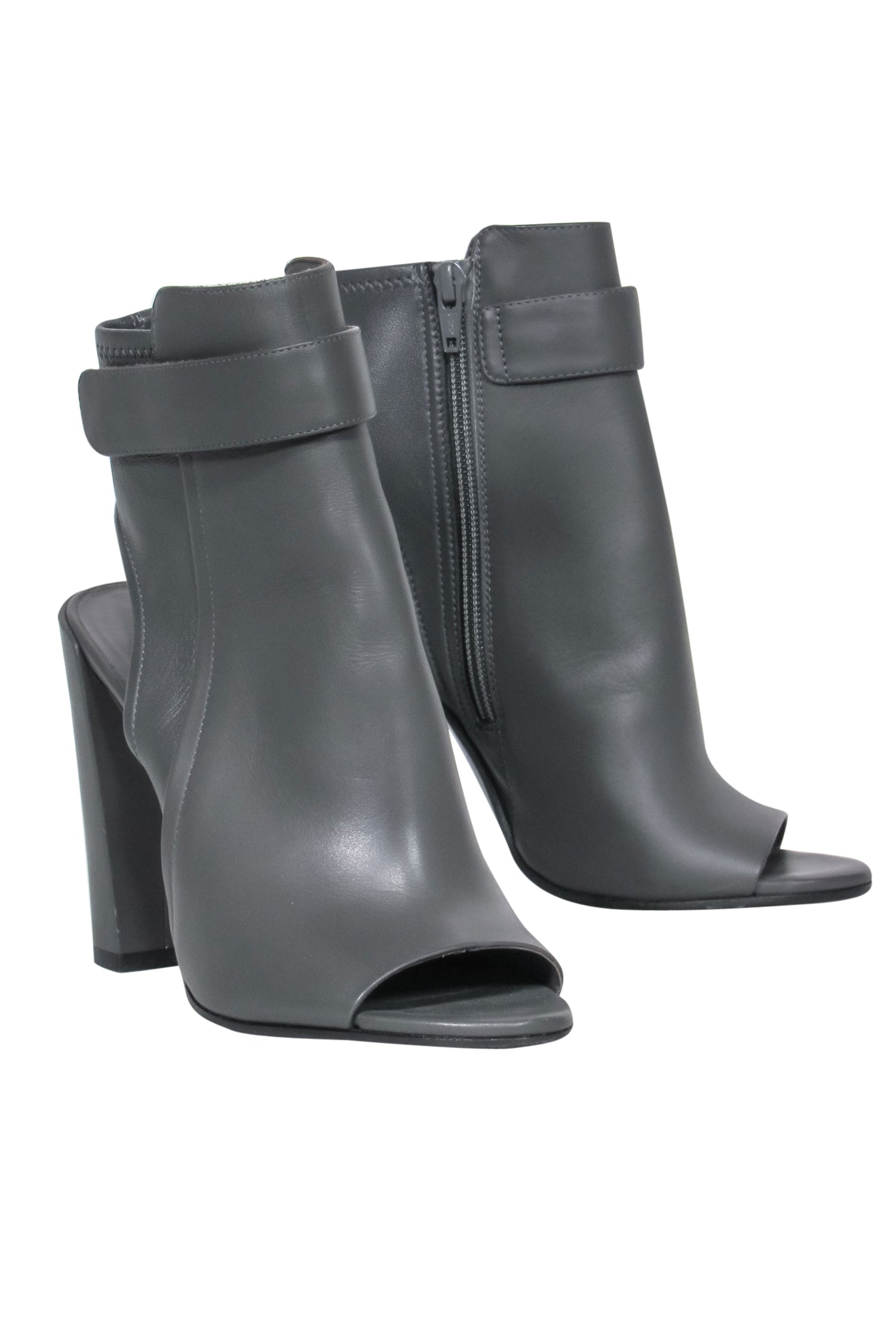 Vince Dark Gray Smooth Leather Open Toe Block Heel Shoes - Size 7