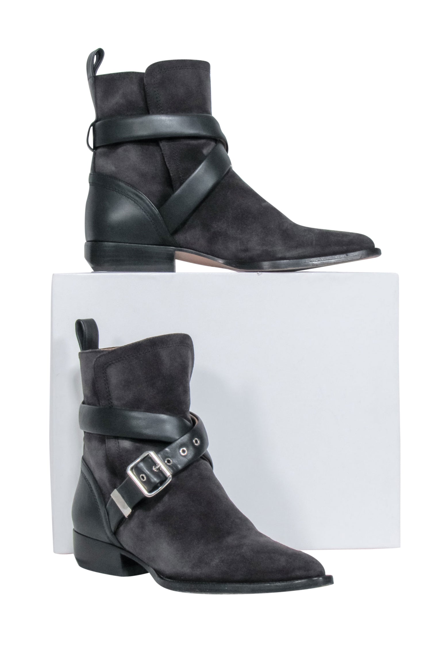 Chloe's Grey Suede Rylee Strap Booties - Size 8: Fall Fashion Must-Haves!