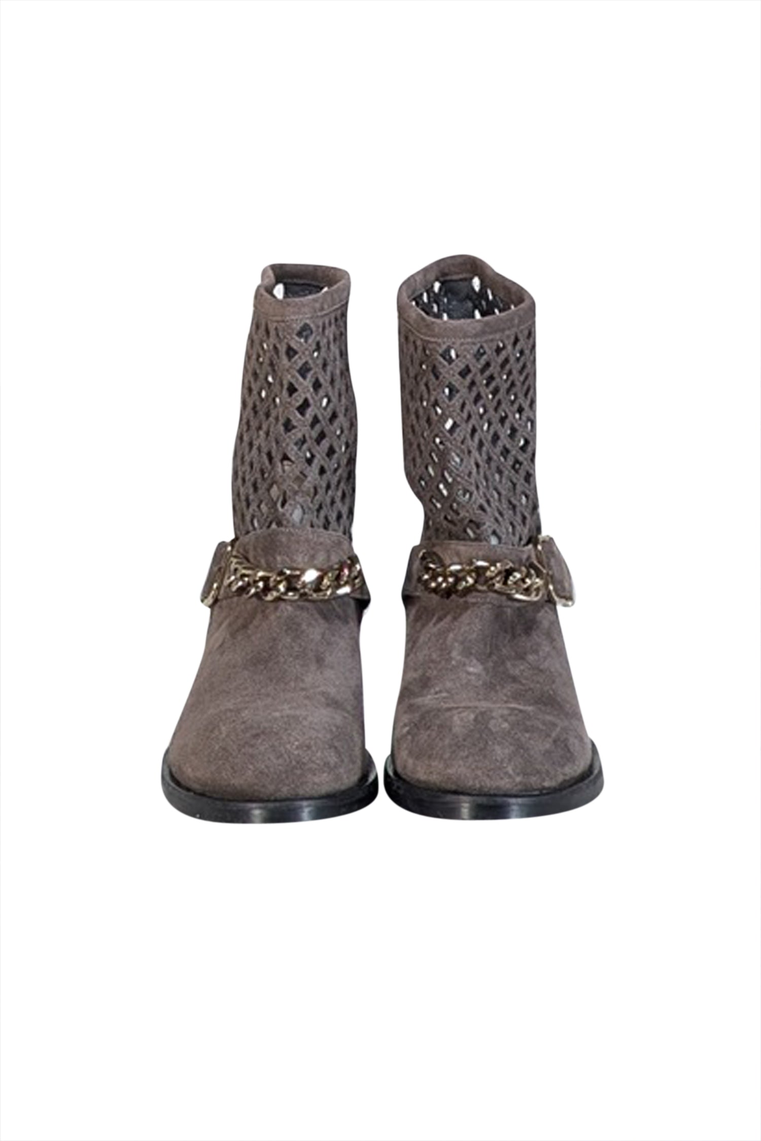 Elisabetta Franchi Grey Suede Laser Cut Short Boots - Size 8 - A Fashion Essential!