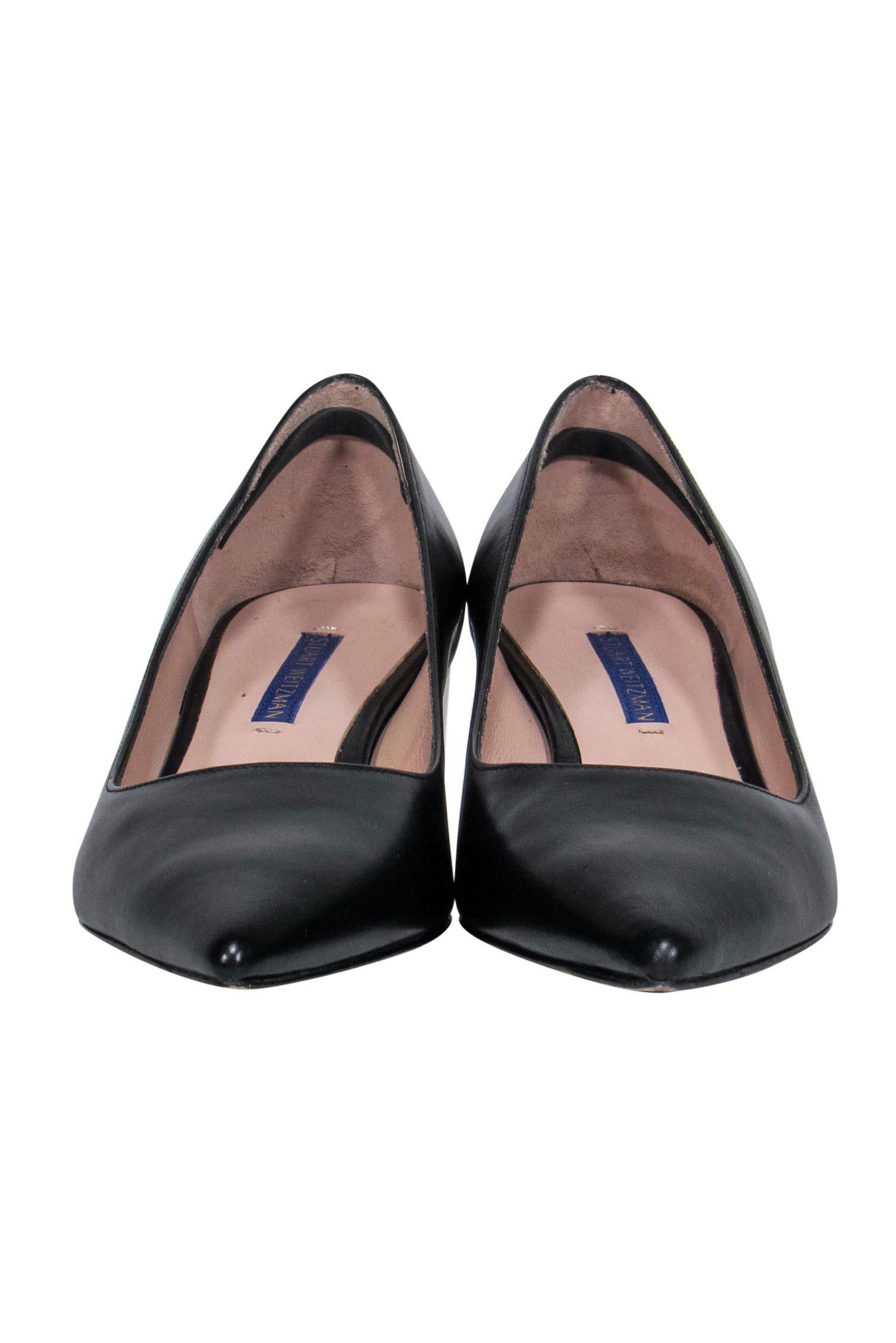 Stuart Weitzman Black Leather Pointed Toe Pumps with Lucite Heels - Size 6: A Timeless Must-Have!