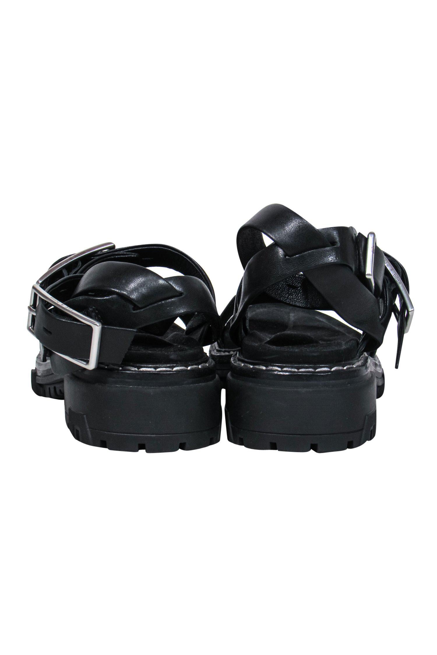 Rag & Bone Black Strappy Leather Platform Sandals - Size 6