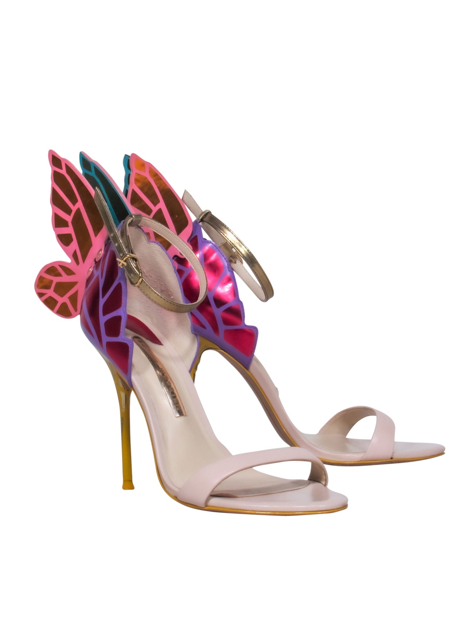 Sophia Webster's Magical Purple, Pink & Yellow Strappy Butterfly Heels - Size 6.5
