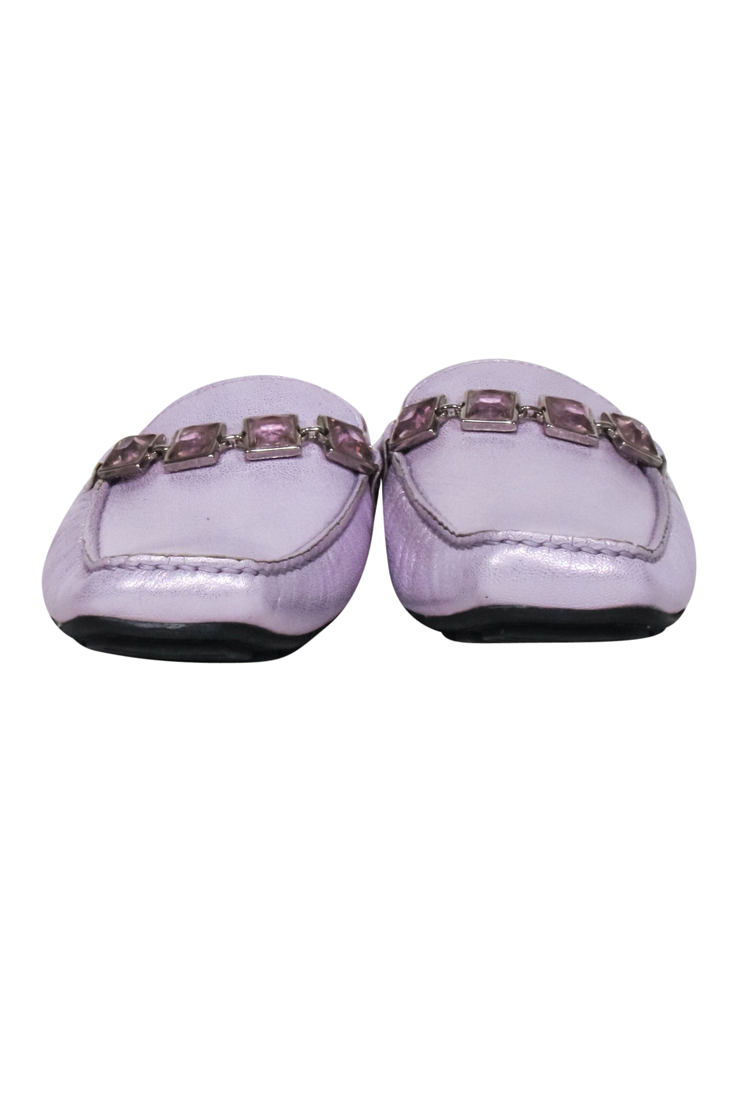 Stuart Weitzman Lavender Metallic Leather Mule Loafers with Crystal Rhinestones - Size 7