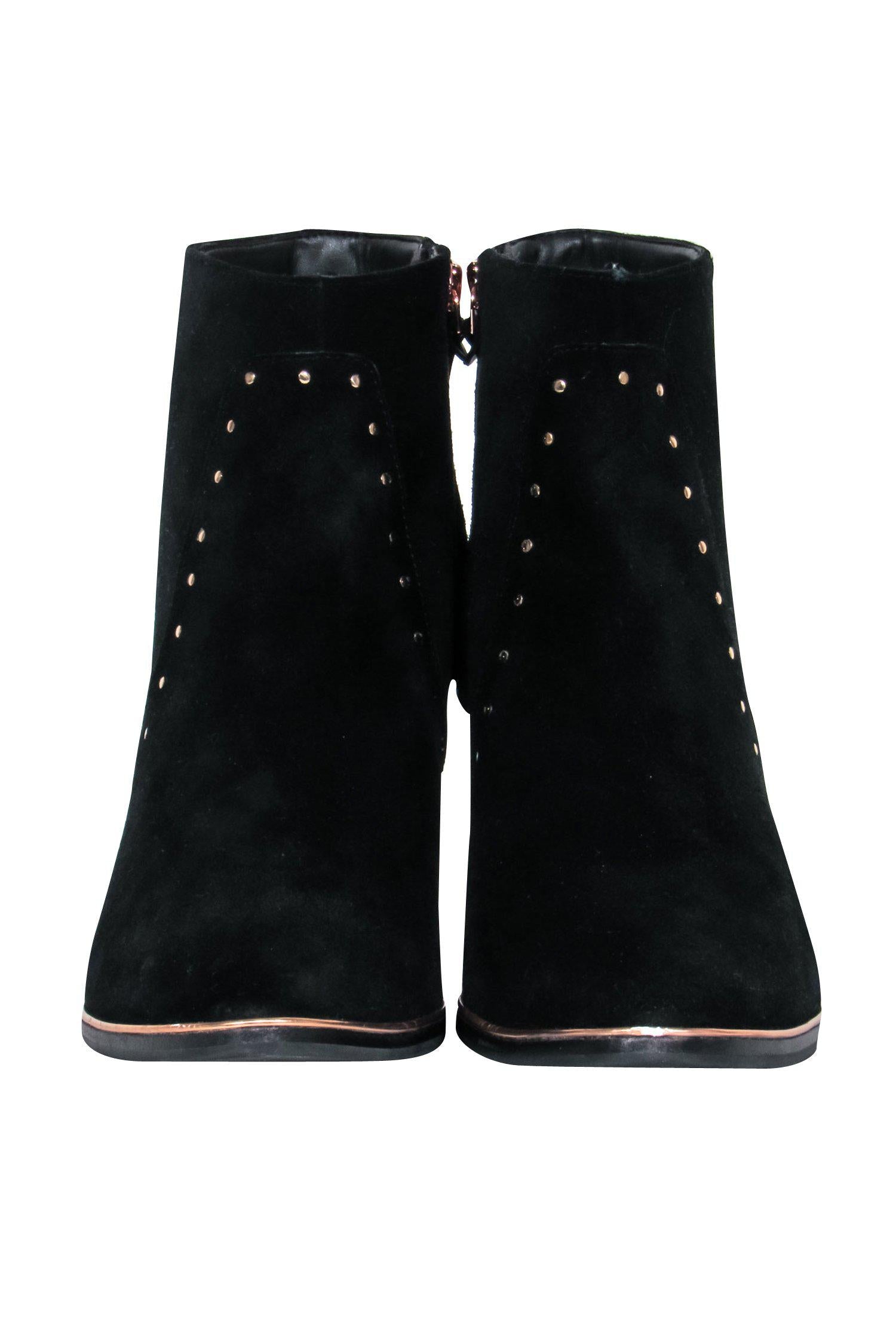 Ted Baker Black Suede Studded Heeled Booties - Size 9.5 - Chic Downtown Style!