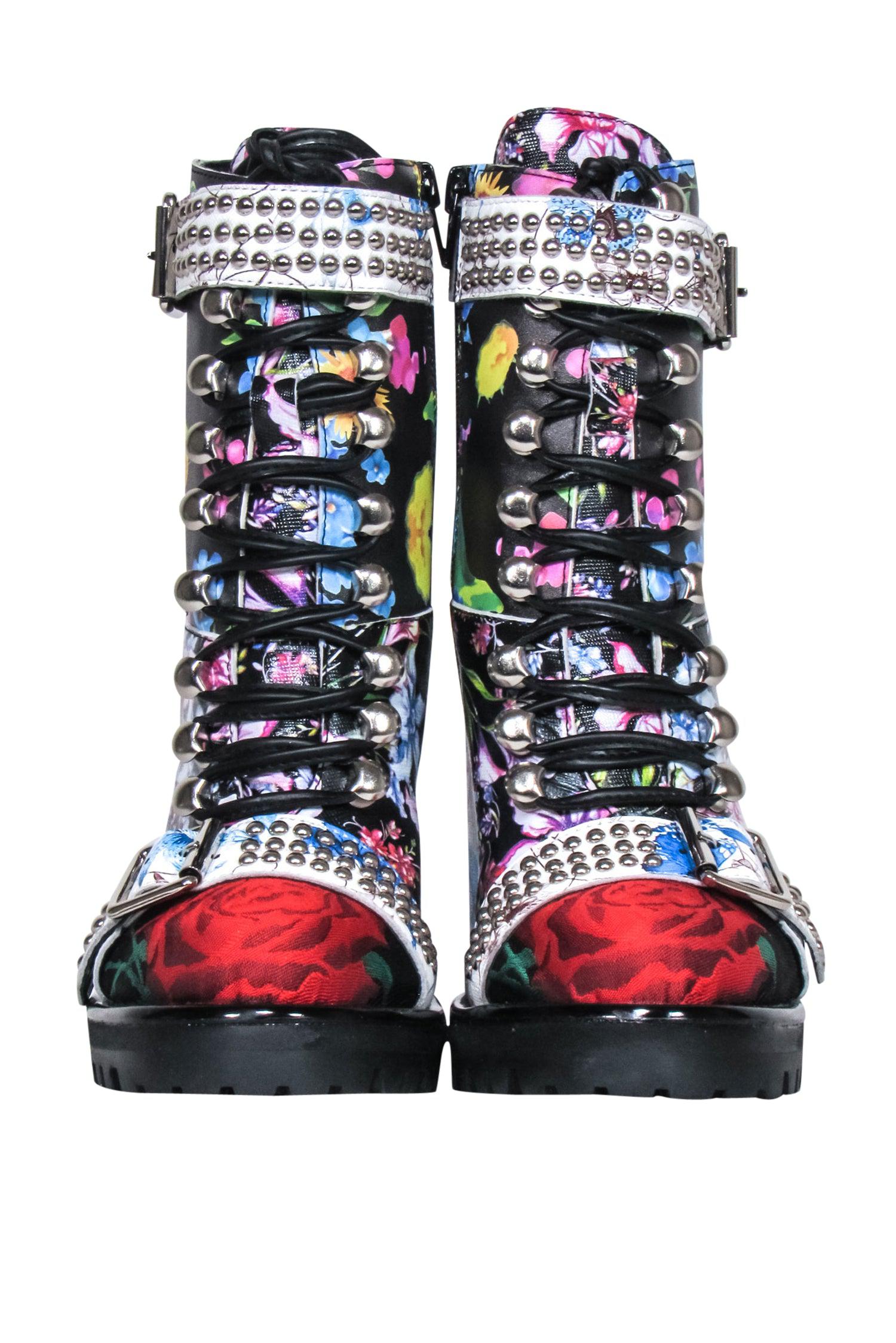 Jeffrey Campbell - Stylish Black Multi - Color Floral Short Boots Size 6