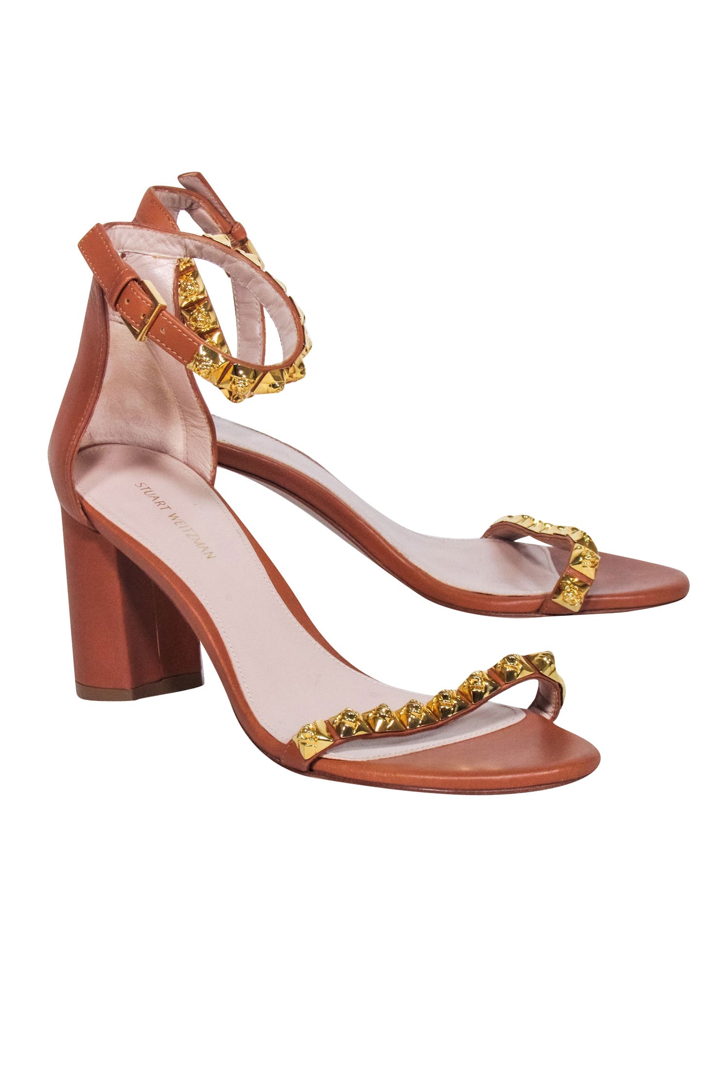 Stuart Weitzman Tan Studded 'Rosemarie' Leather Sandals - Size 7.5