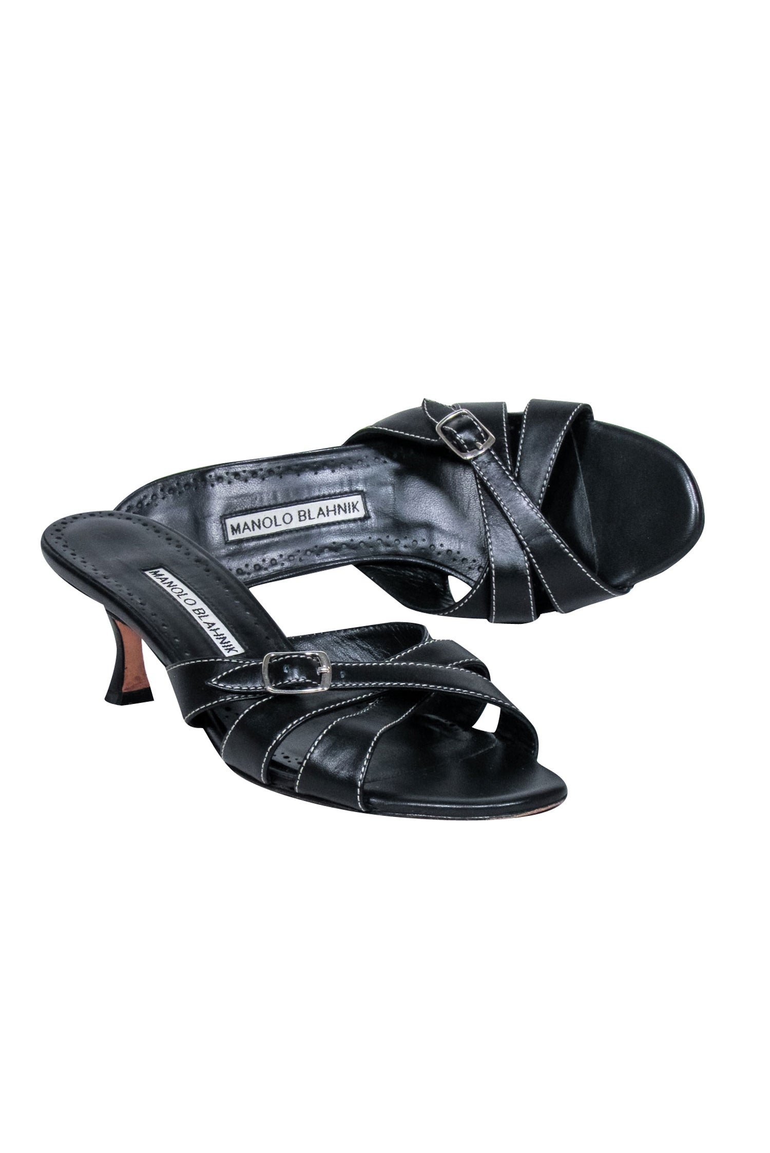 Manolo Blahnik - Stunning Black Leather Strappy Buckle Mules in Size 8