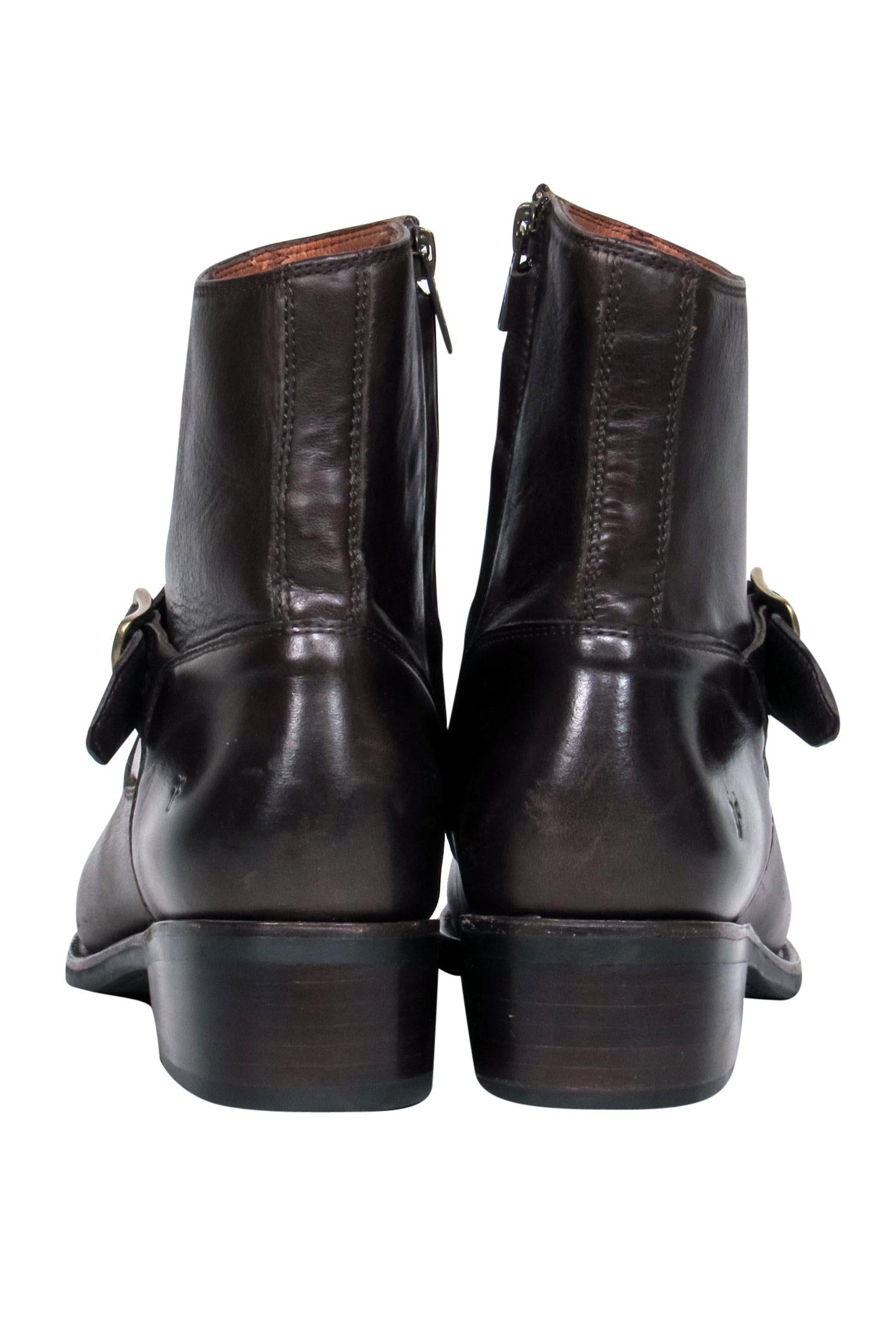 Frye's Stylish Brown Leather Ankle Booties with Buckle - Size 8.5