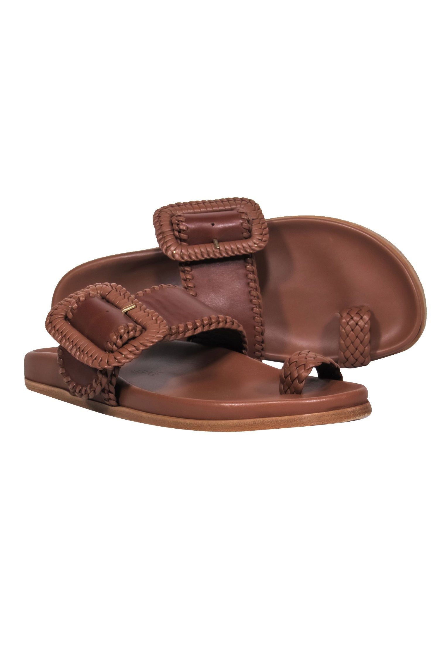 Marion Parke Cognac Leather Buckle Sandals - Size 6