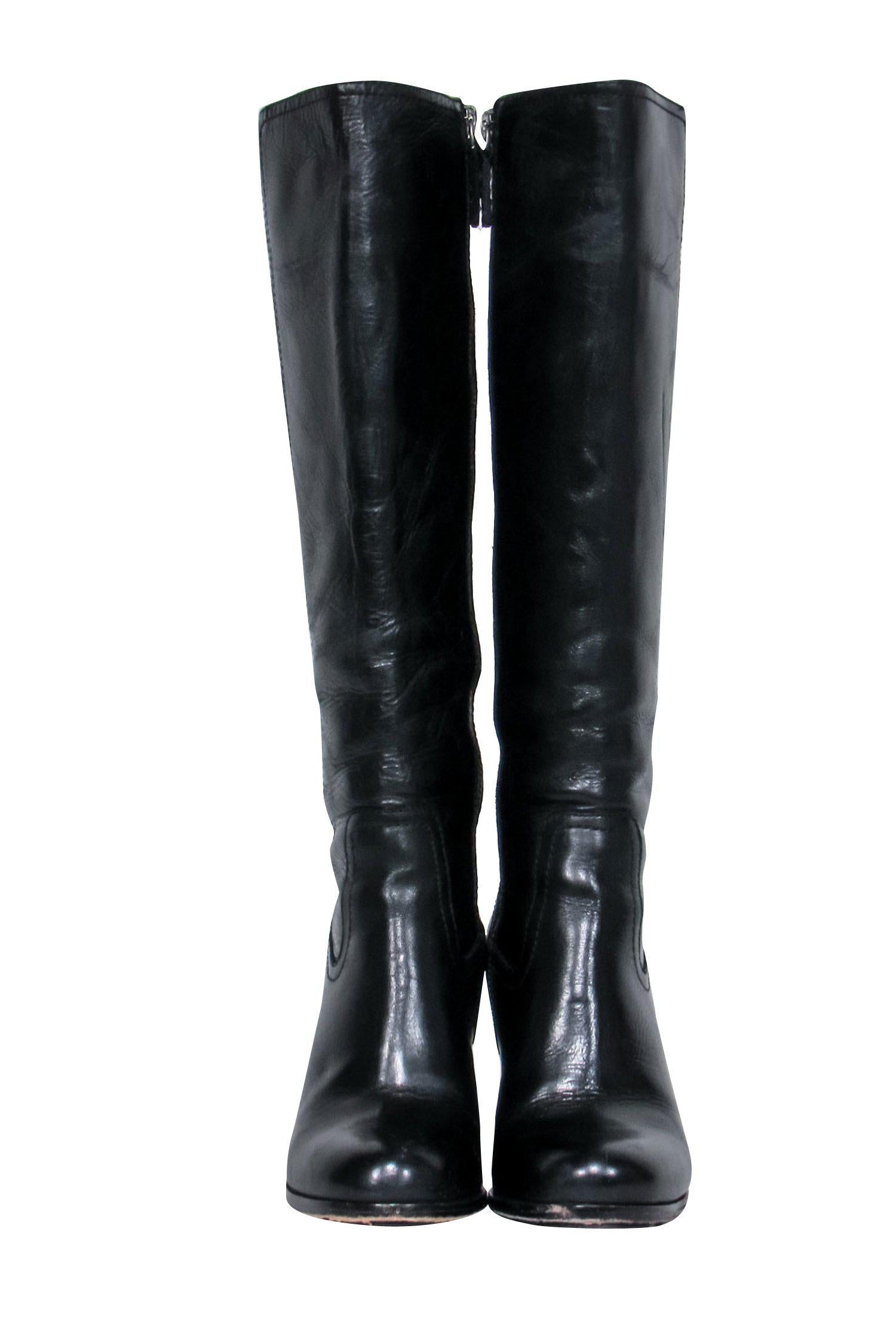Frye's Stunning Black Leather Heeled Parker Knee - High Boots, Size 6.5