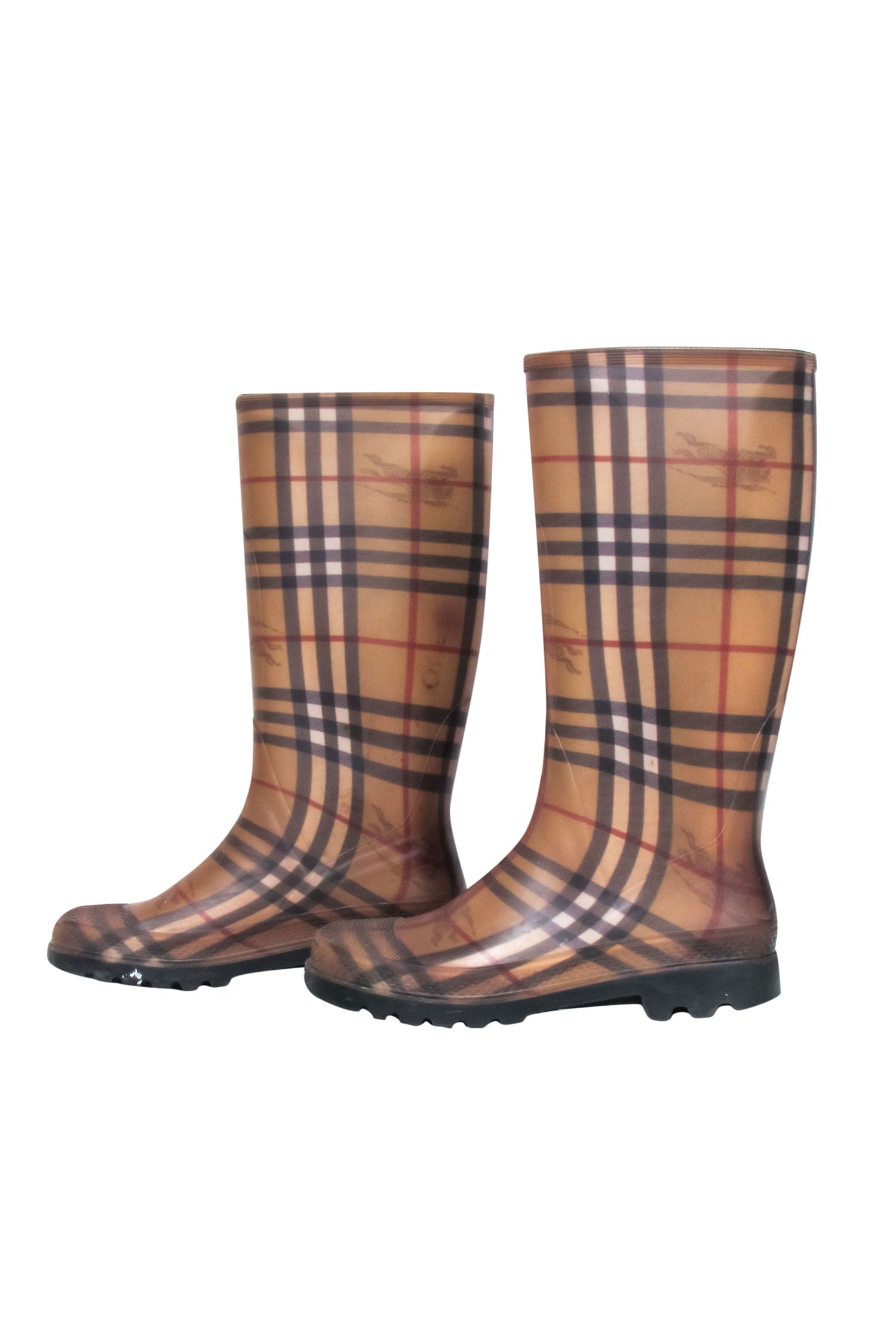 Burberry - Stylish Beige Signature Plaid Rubber Rainboots, Size 6