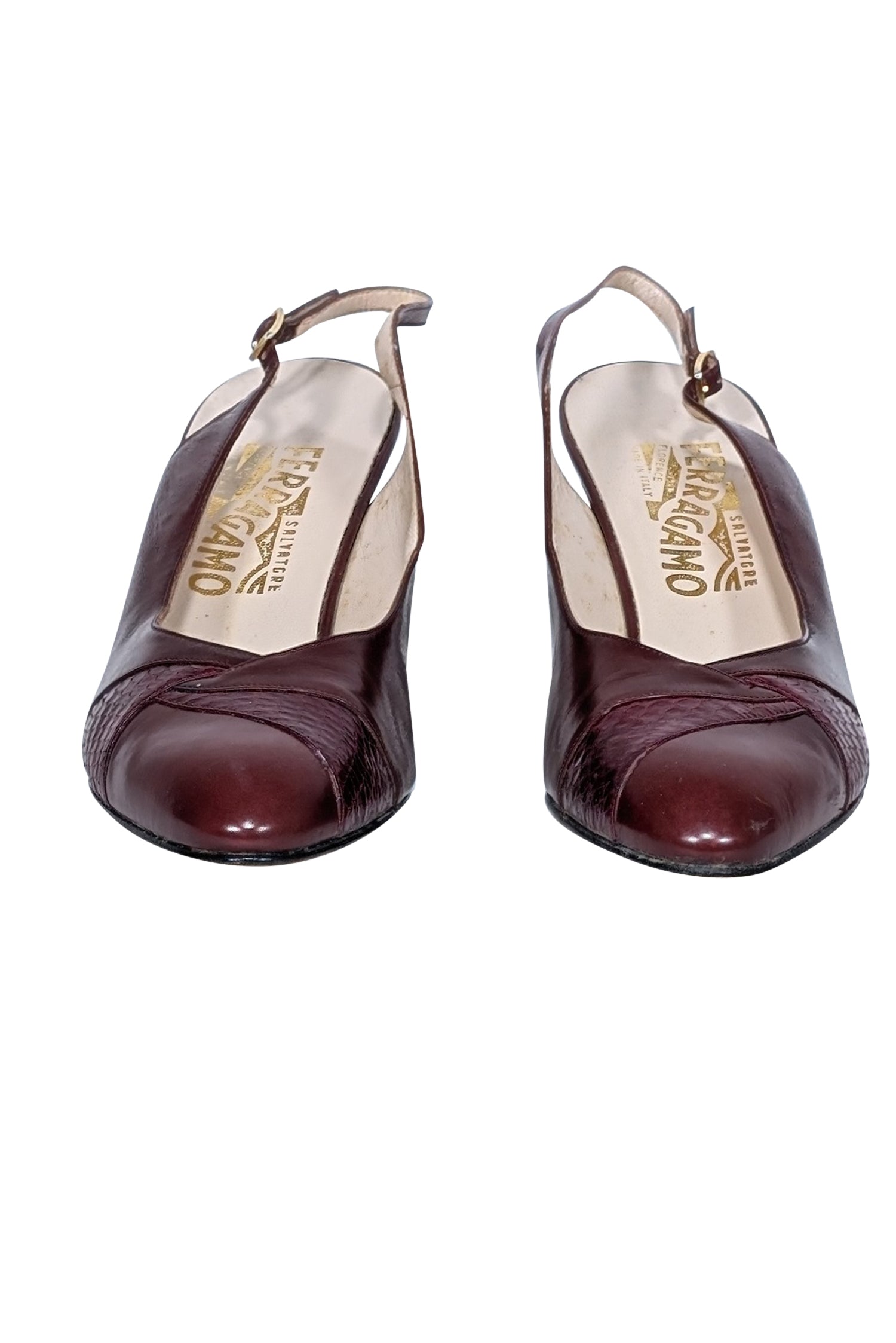 Ferragamo Maroon Strappy Sling-Back Pumps - Size 9.5: Elevate Your Style!