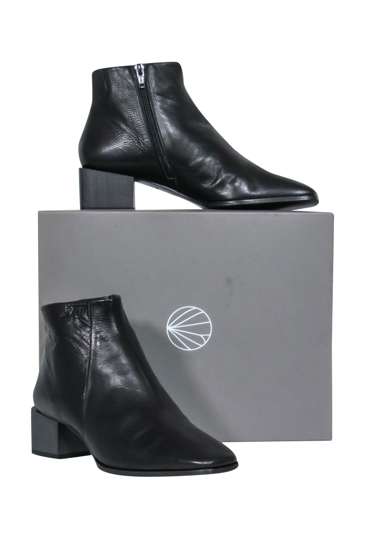 Coclico's Chic 'Frida' Black Pebbled Leather Block Heel Ankle Booties - Size 6.5