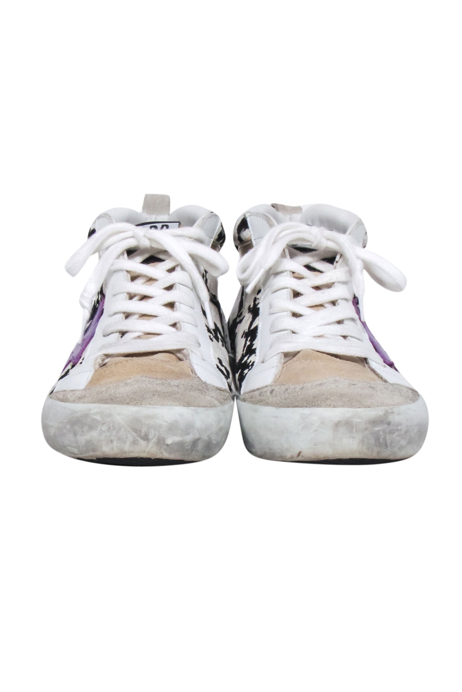 Golden Goose - Stunning White & Black Python Print High Tops with Purple Star, Size 8