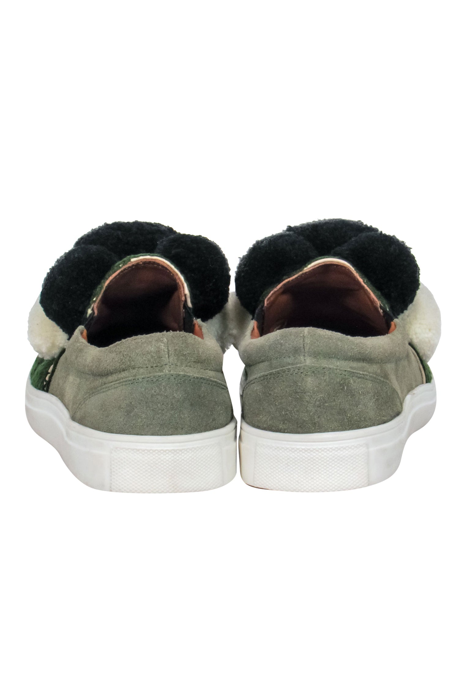 Figue Olive Green Suede Slip-on Sneakers with Pom-Poms - Size 9.5