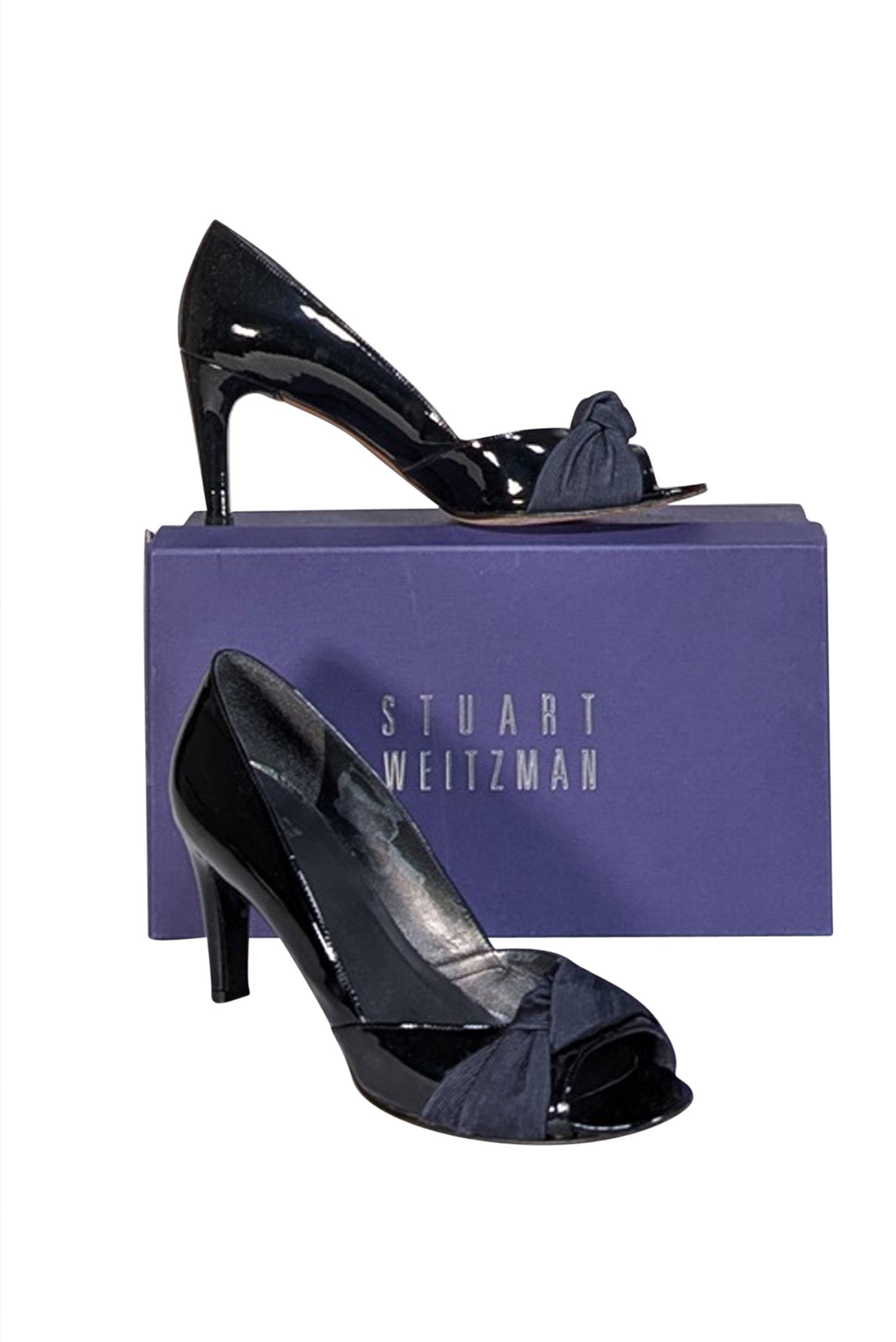Stuart Weitzman Black Patent Leather Peep Toe Pumps - Size 9.5 - Add Sass to Your Step!