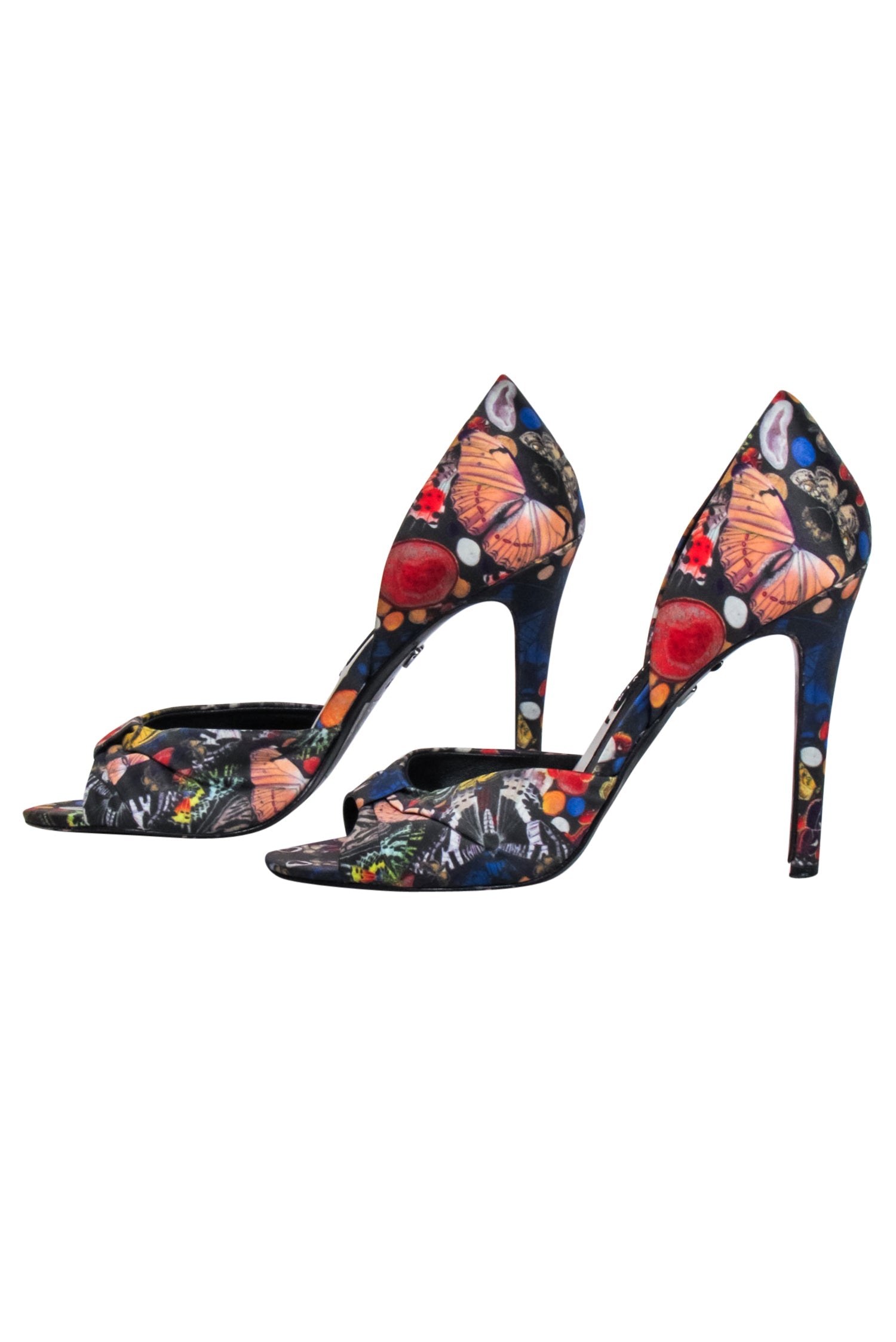 Alice & Olivia Blue and Multi - Color Butterfly Print Open - Toe Pumps - Size 9 - Add a Whimsical Touch!