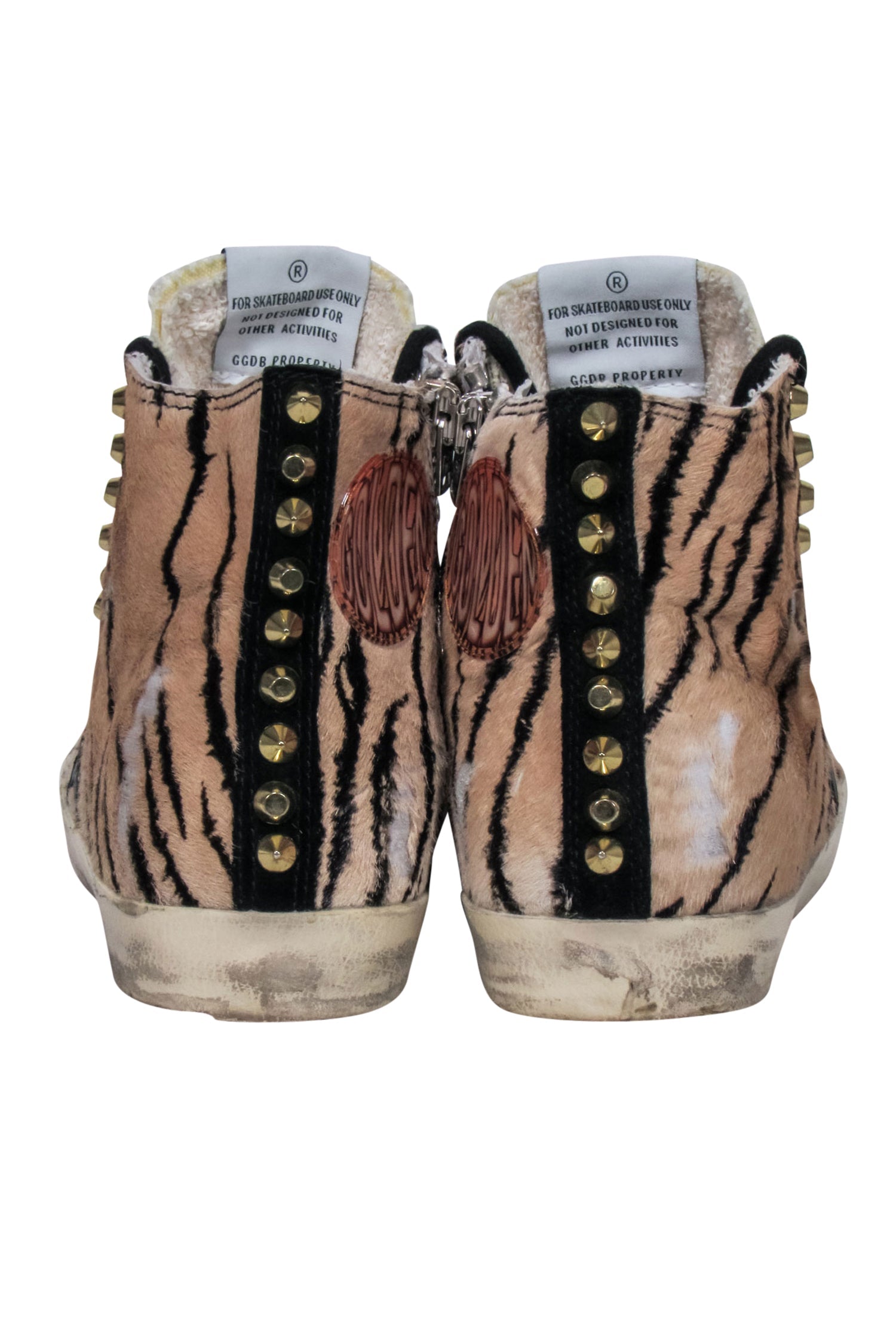 Golden Goose Beige & Black Tiger Print Studded High - Top Sneakers in Size 8 - Make a Statement!
