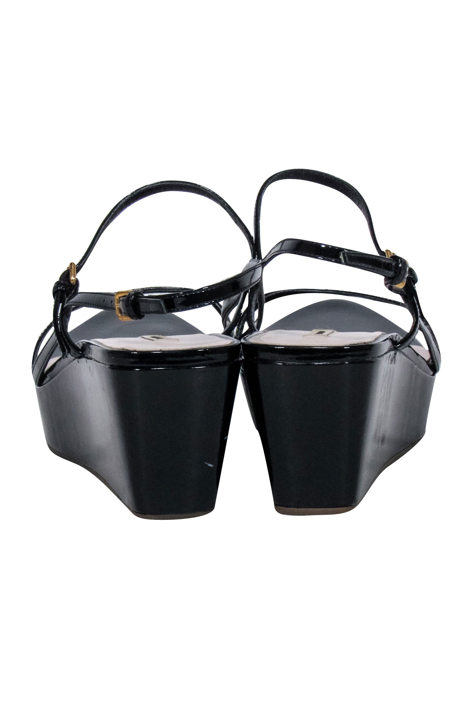 Miu Miu Glamorous Black Patent Leather Platform Wedge Sandals - Size 9.5
