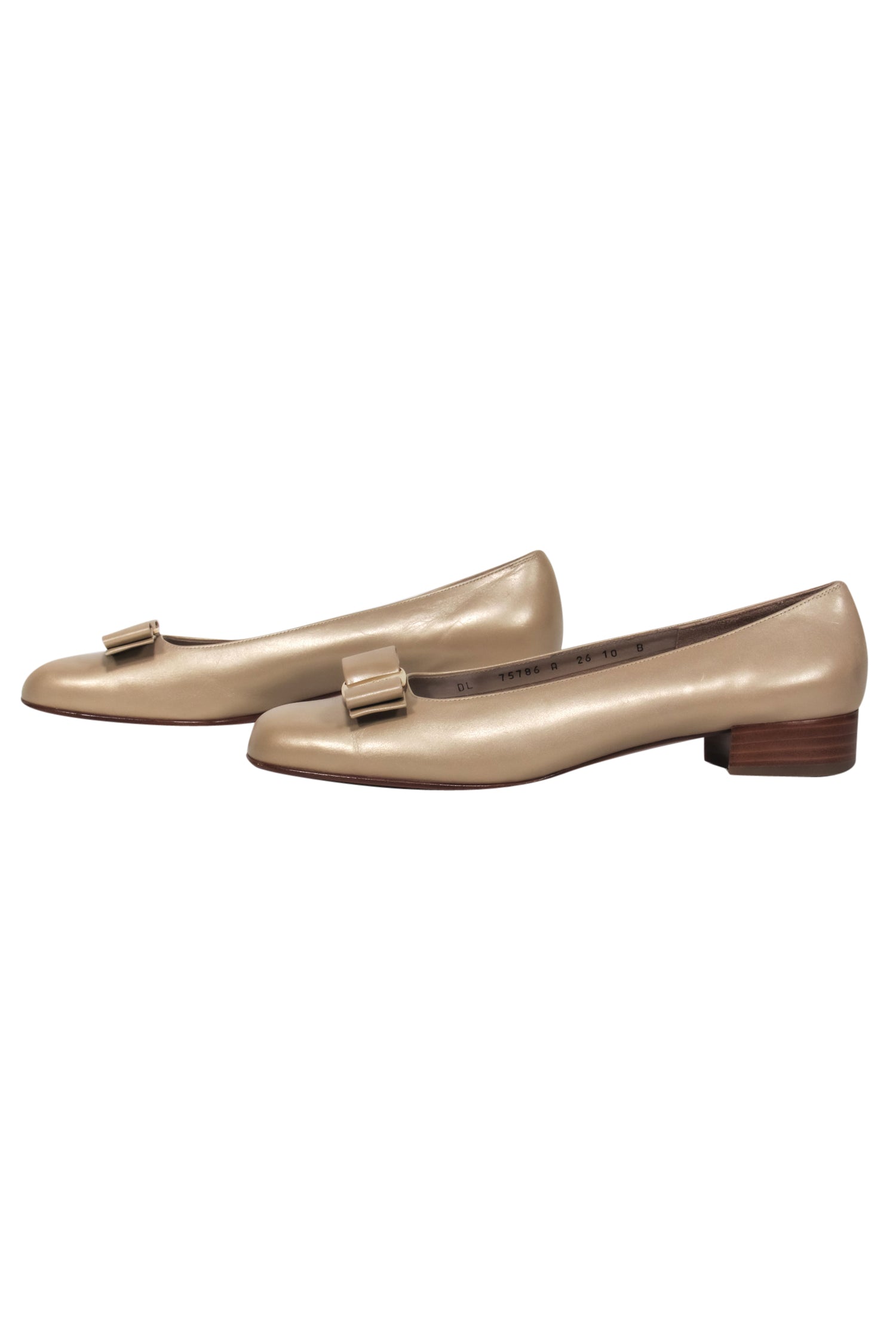 Ferragamo Champagne Leather Bow Flats - Size 10