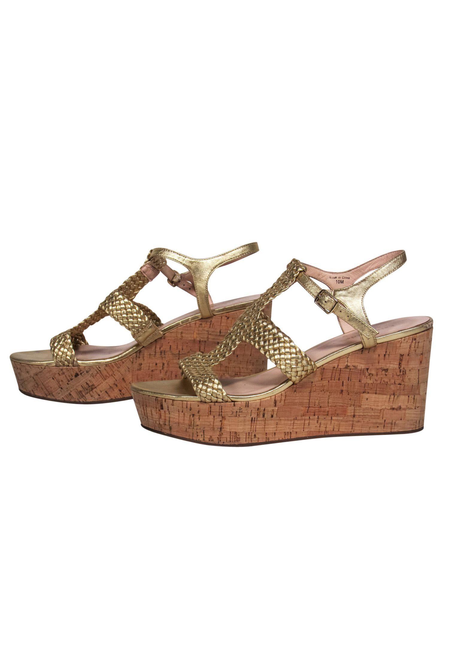 Kate Spade Gold Strappy Braided Cork Wedges - Size 10, Your Summer Must-Have!
