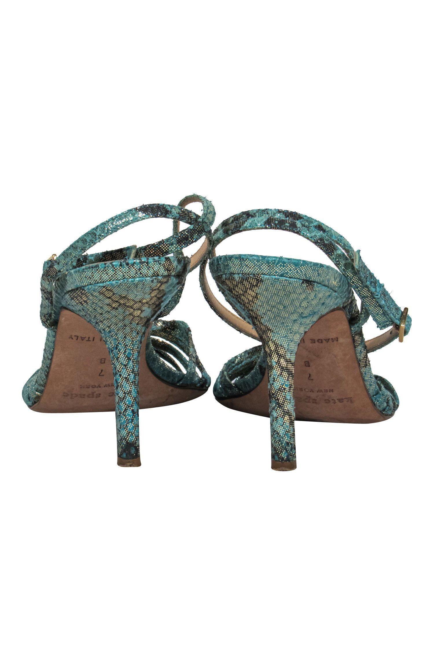 Kate Spade Teal Metallic Snakeskin Print Strappy Pumps - Size 7