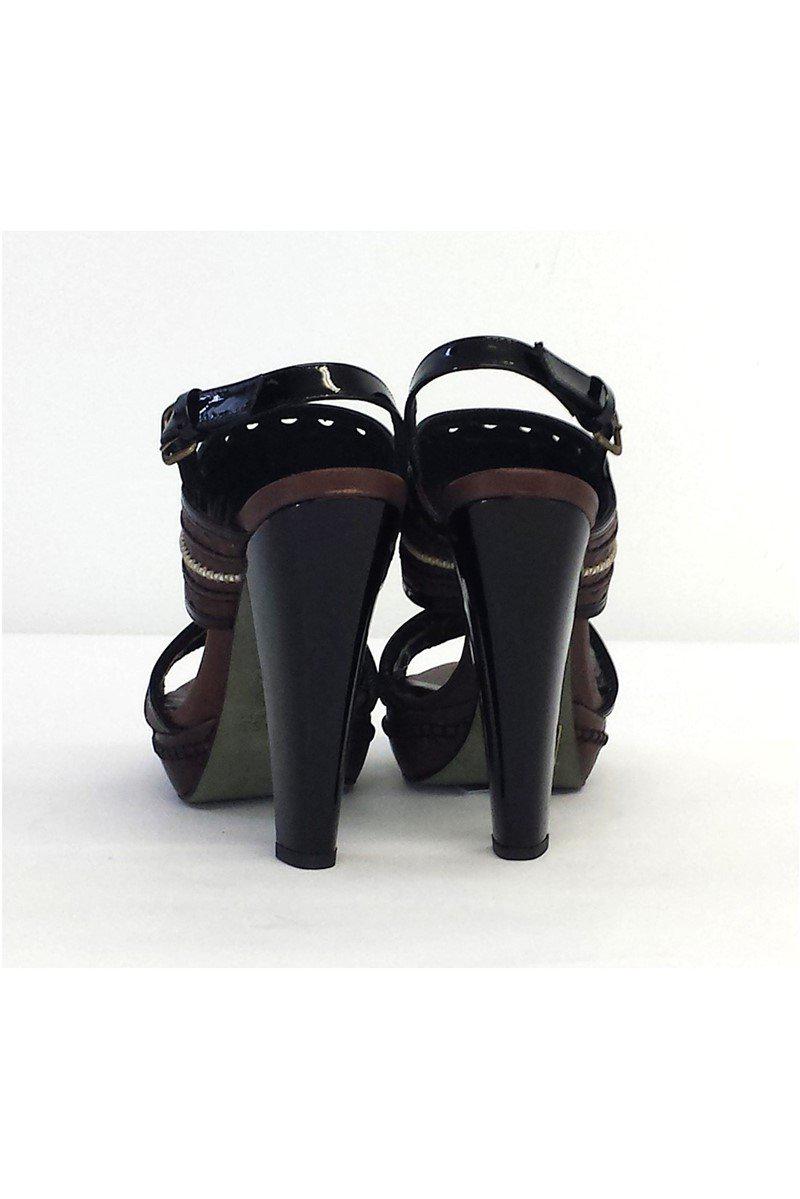 Hoss Intropia's Stunning Brown & Black Leather Open Toe Heels - Size 9!