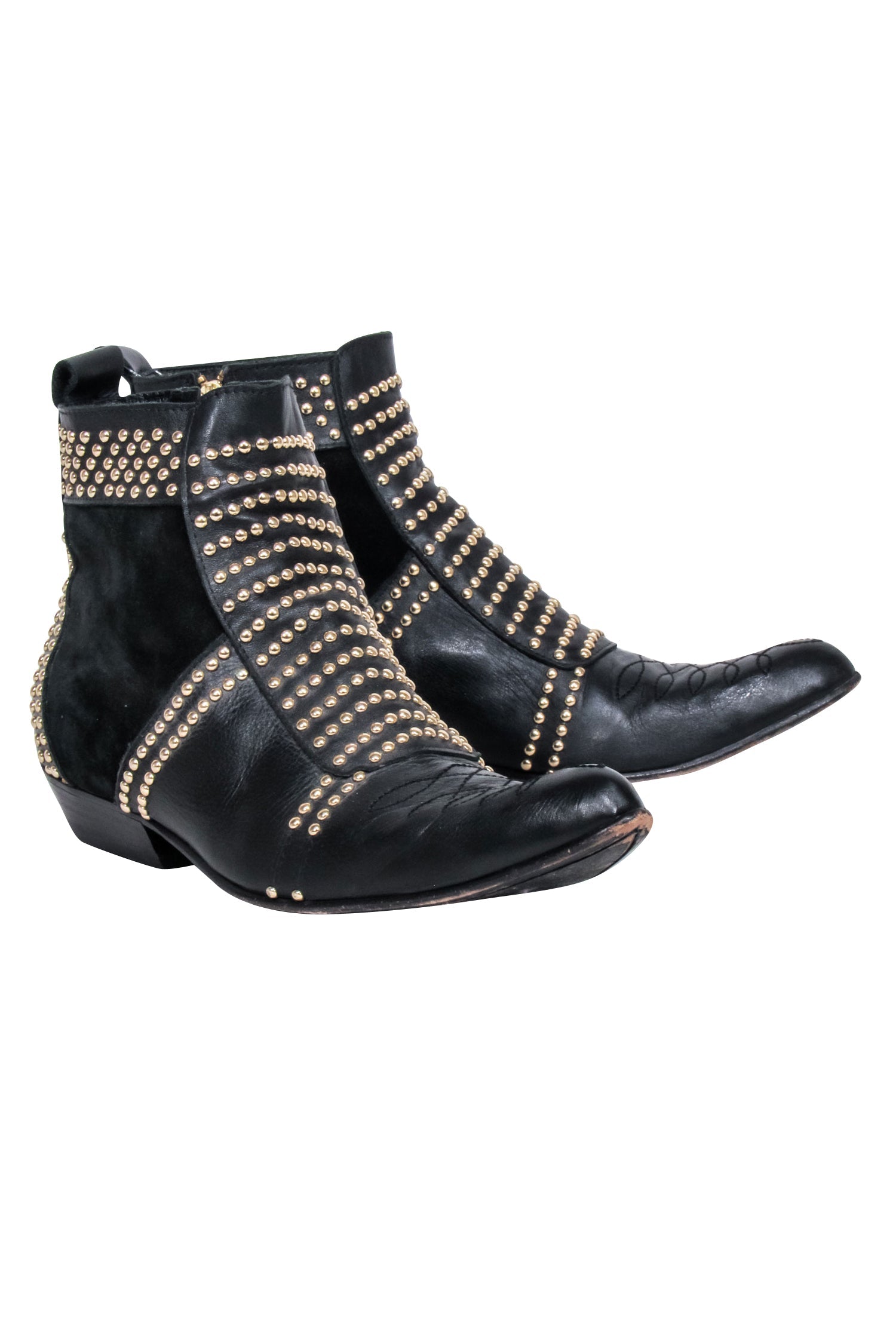 Anine Bing Charlie Studded Black Leather Short Boots - Size 9