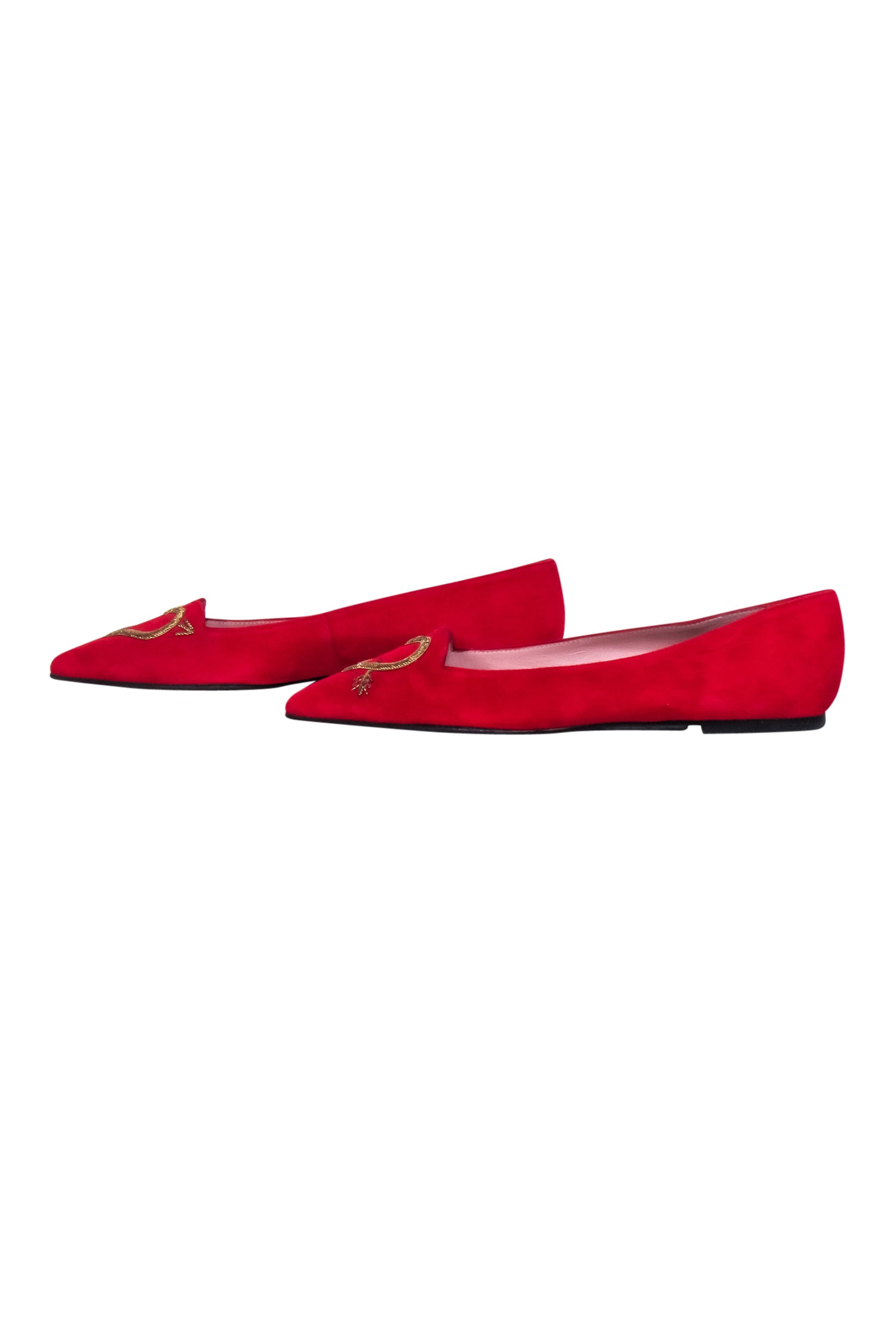 Gorgeous Red Pointed Toe Heart - Embroidered Pretty Loafers Size 12