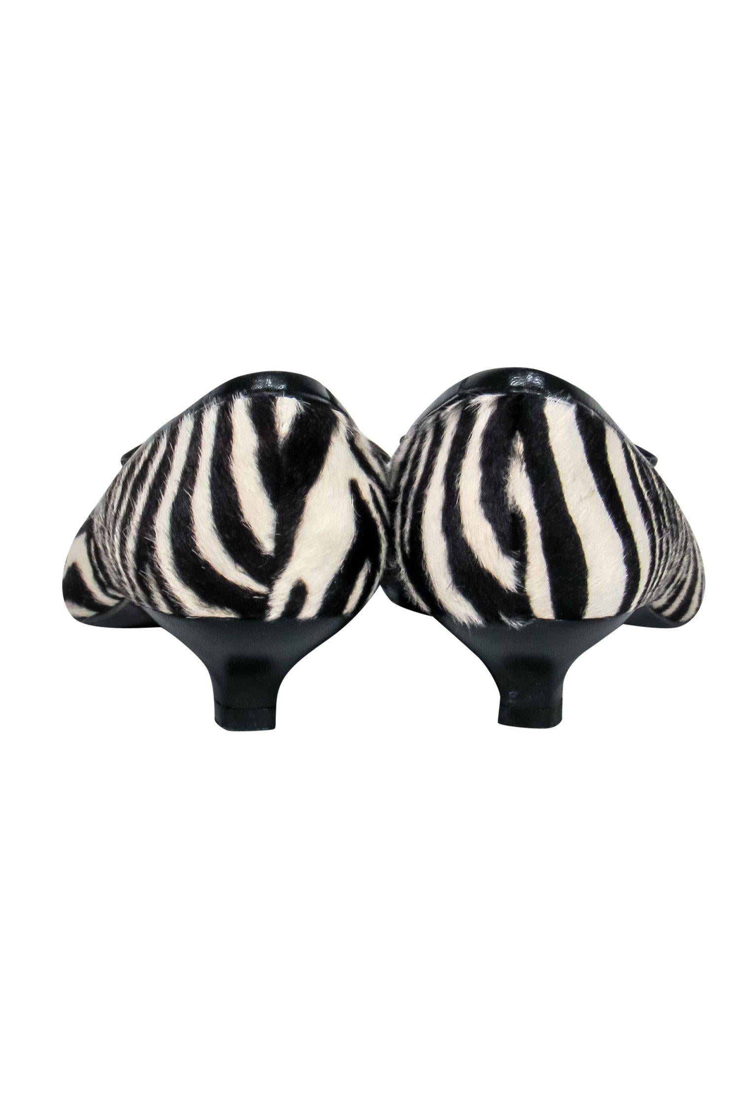 Lulu Guinness - Stunning Black & White Pony Hair Zebra Print Kitten Heels, Size 7
