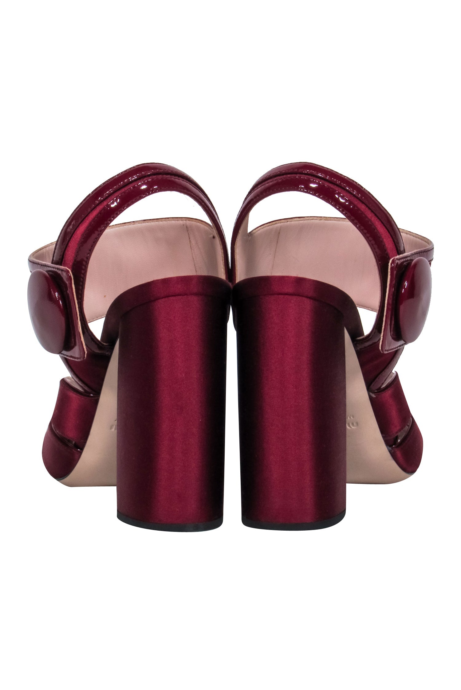 Miu Miu Maroon Satin Chunky Heel Sandals - Size 7.5
