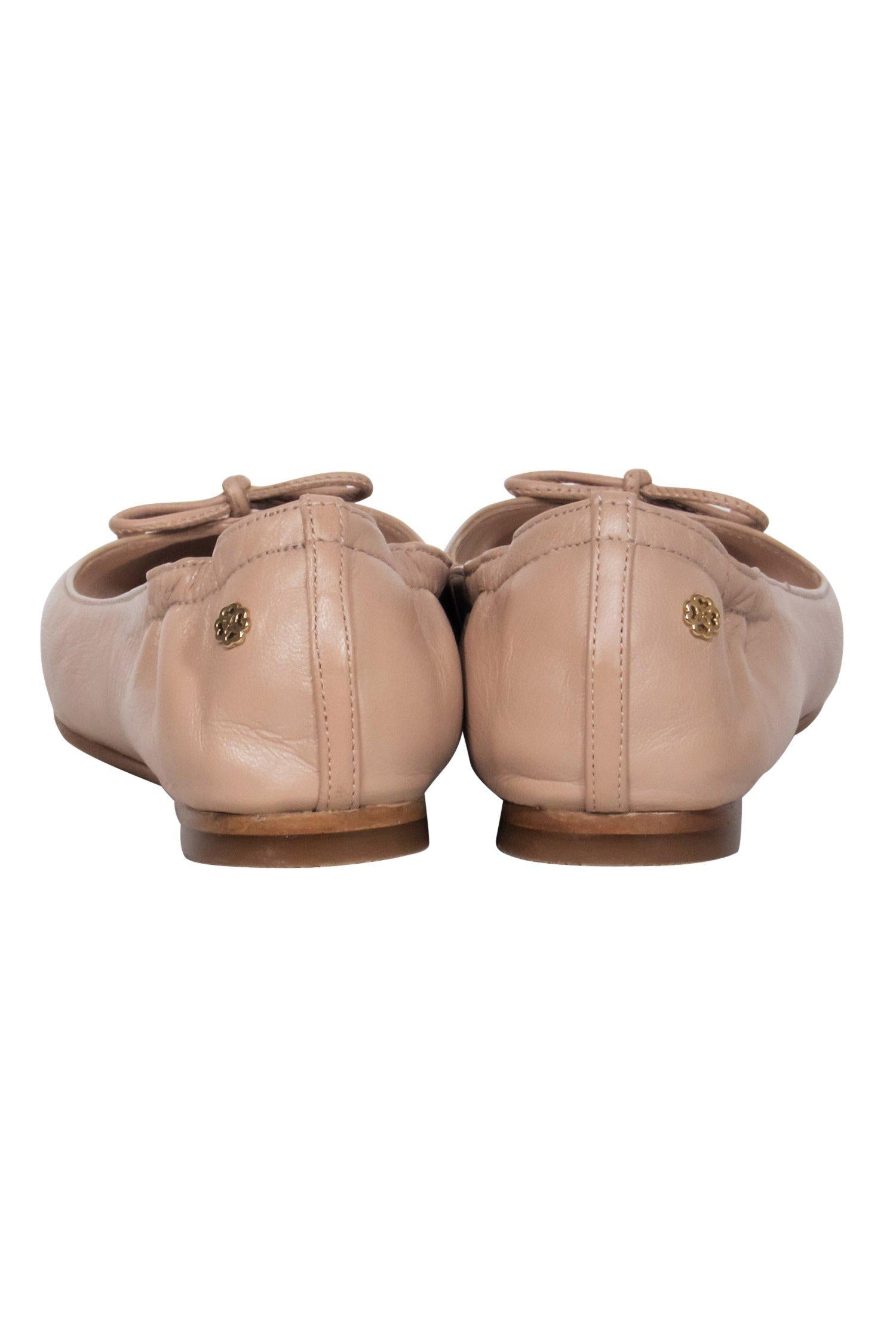 L.K. Bennett Nude Nappa Leather Bow-Toe Ballet Flats - Size 6.5