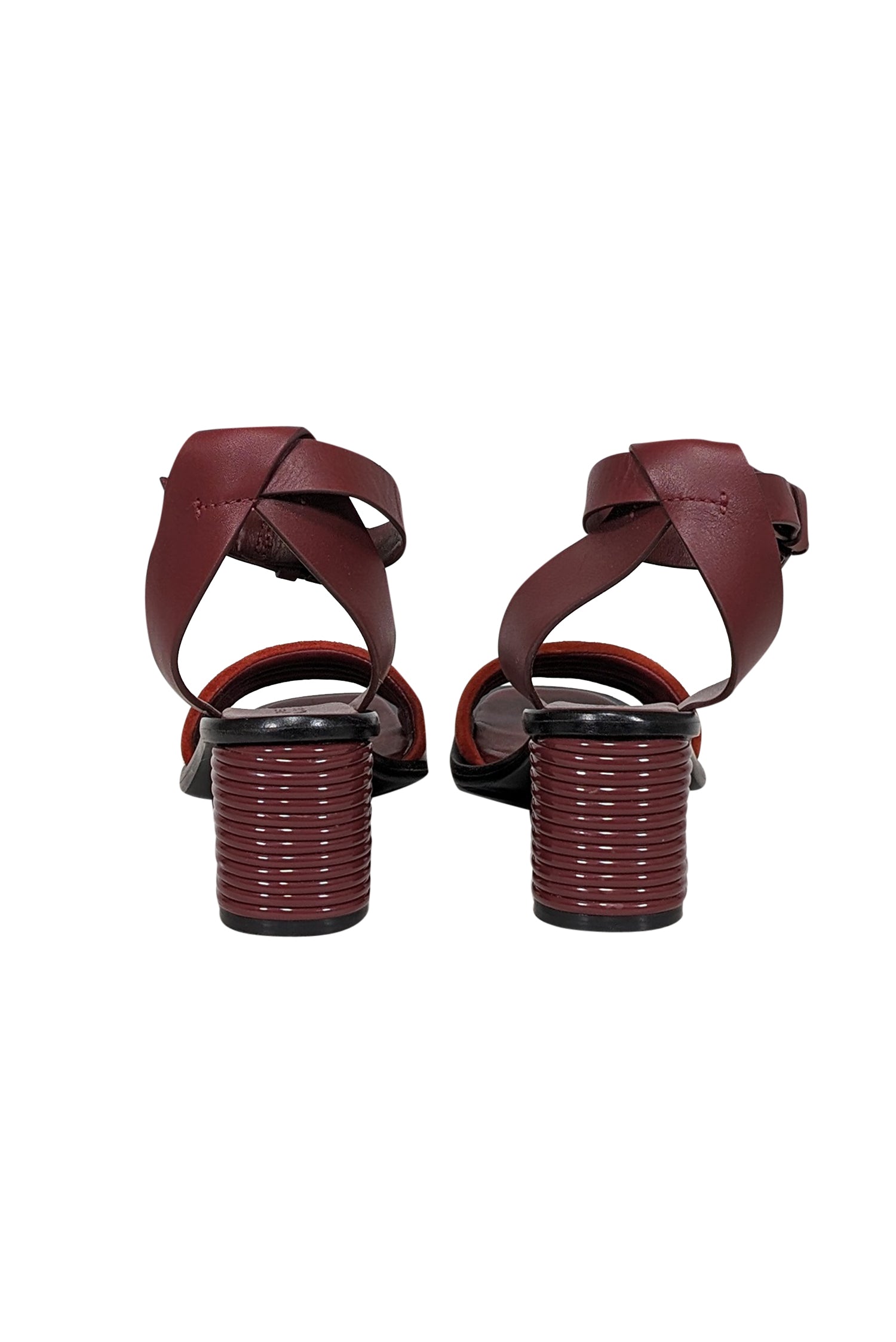 Mercedes Castillo Strappy Sandals in Maroon, Rust Red & Black - Size 6