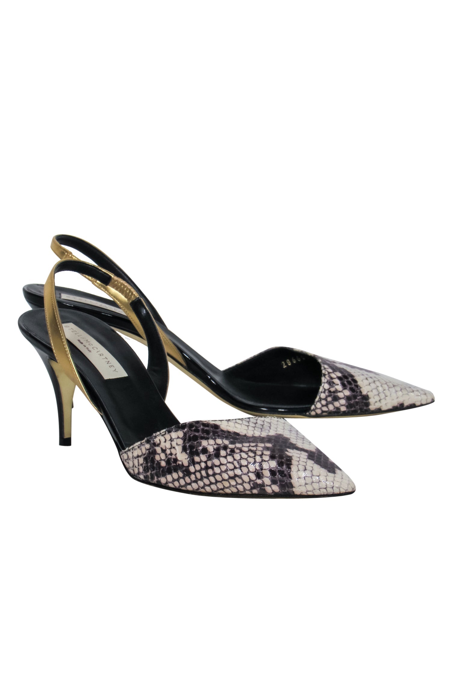 Stella McCartney Black & Beige Snakeskin Print Slingback Pumps - Size 9.5 - Glam for Your Nights Out