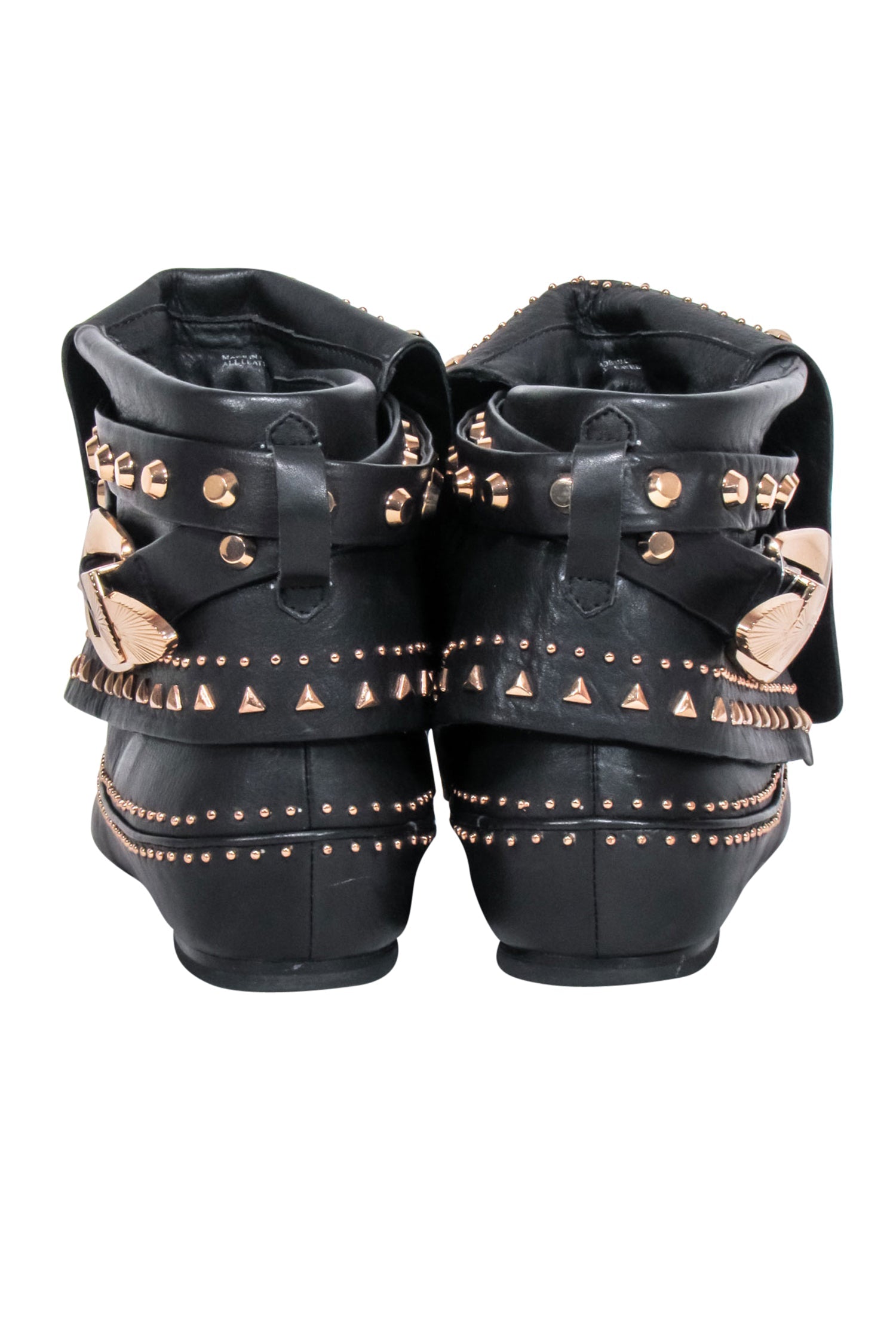 Ivy Kirzhner Black Leather Booties with Bronze Studs - Size 9