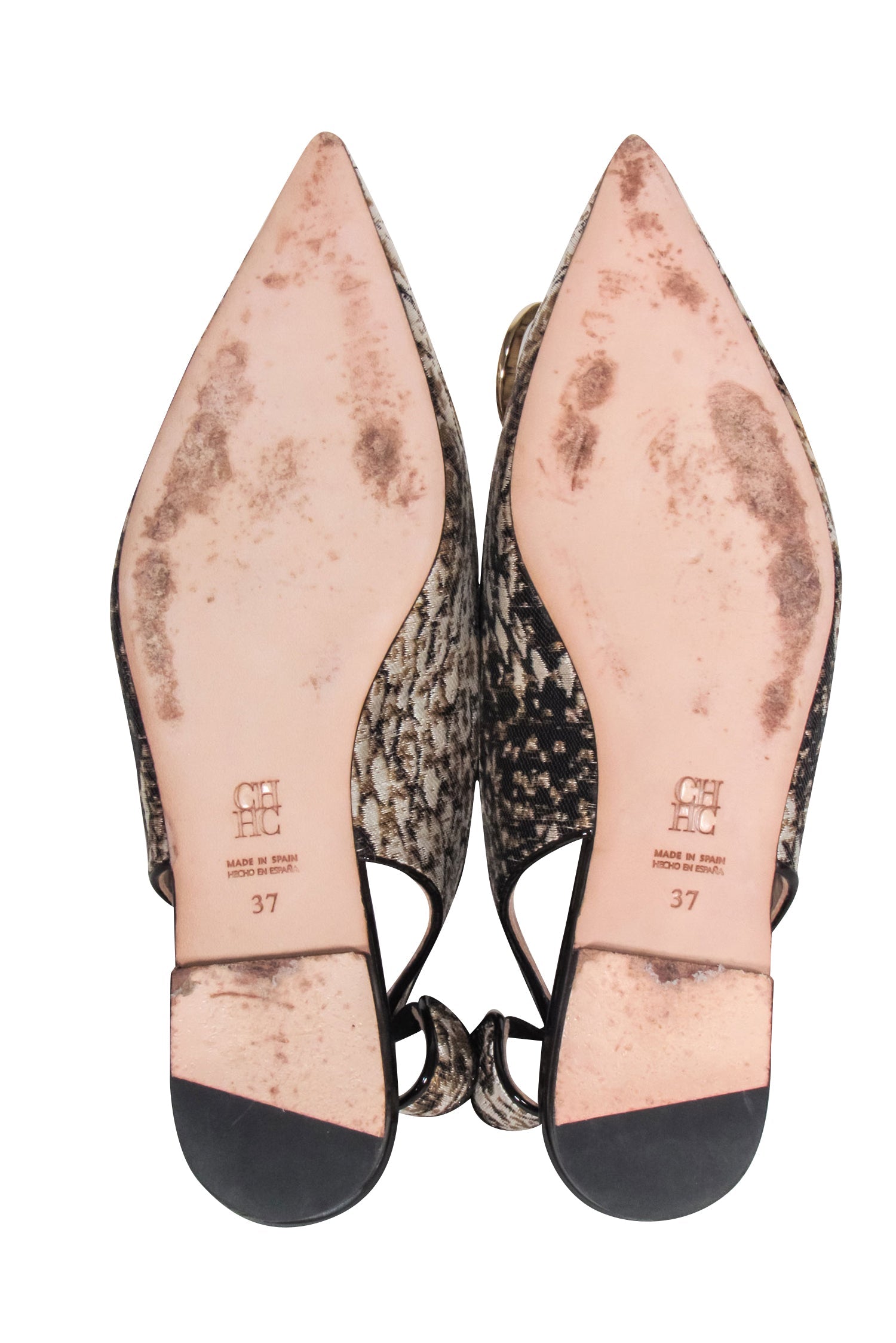 Carolina Herrera - Stunning Beige Brocade Print Sling-Back Flats in Size 7