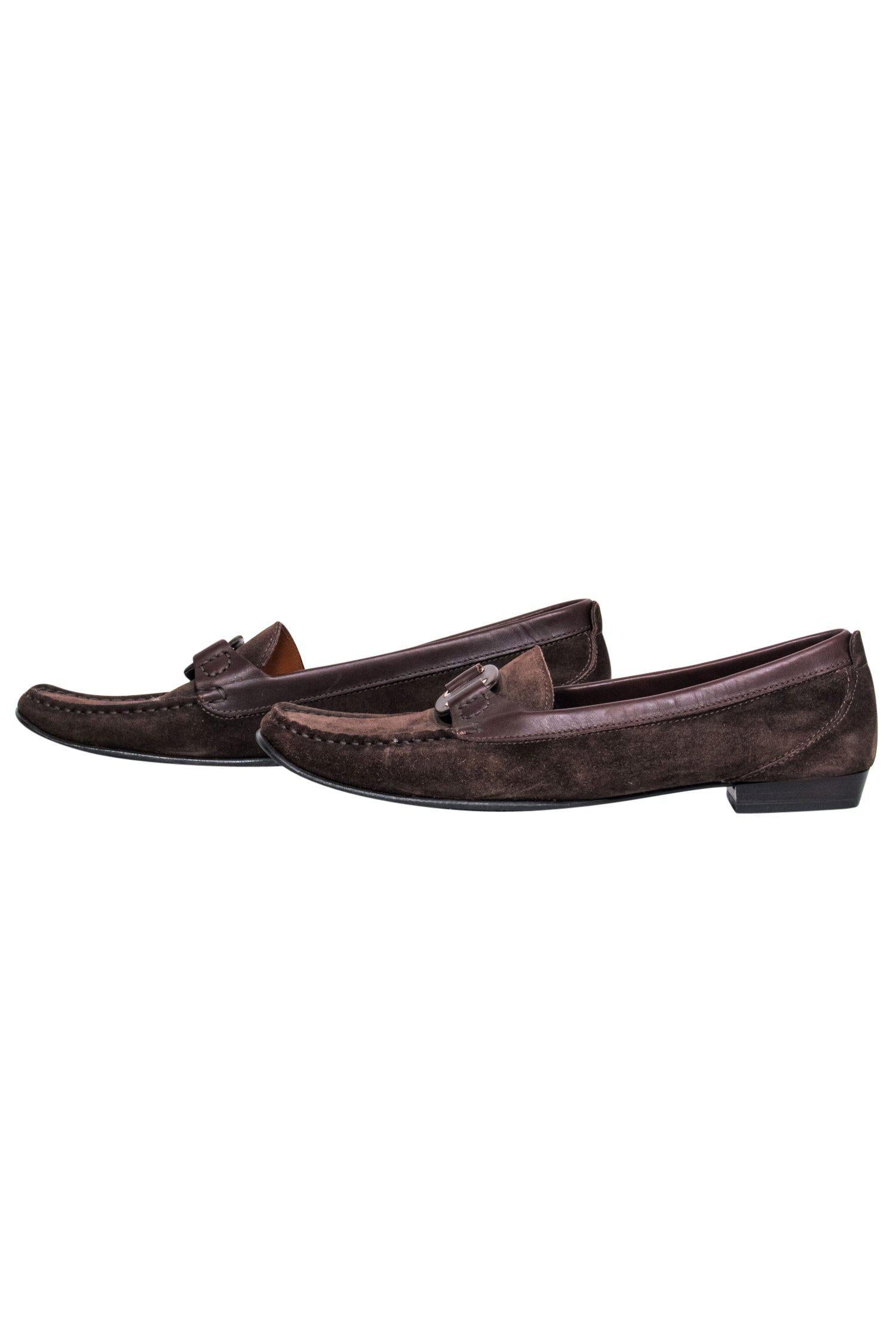 Ferragamo Brown Suede Loafers with Leather Strap - Size 9.5: A Timeless Office Essential