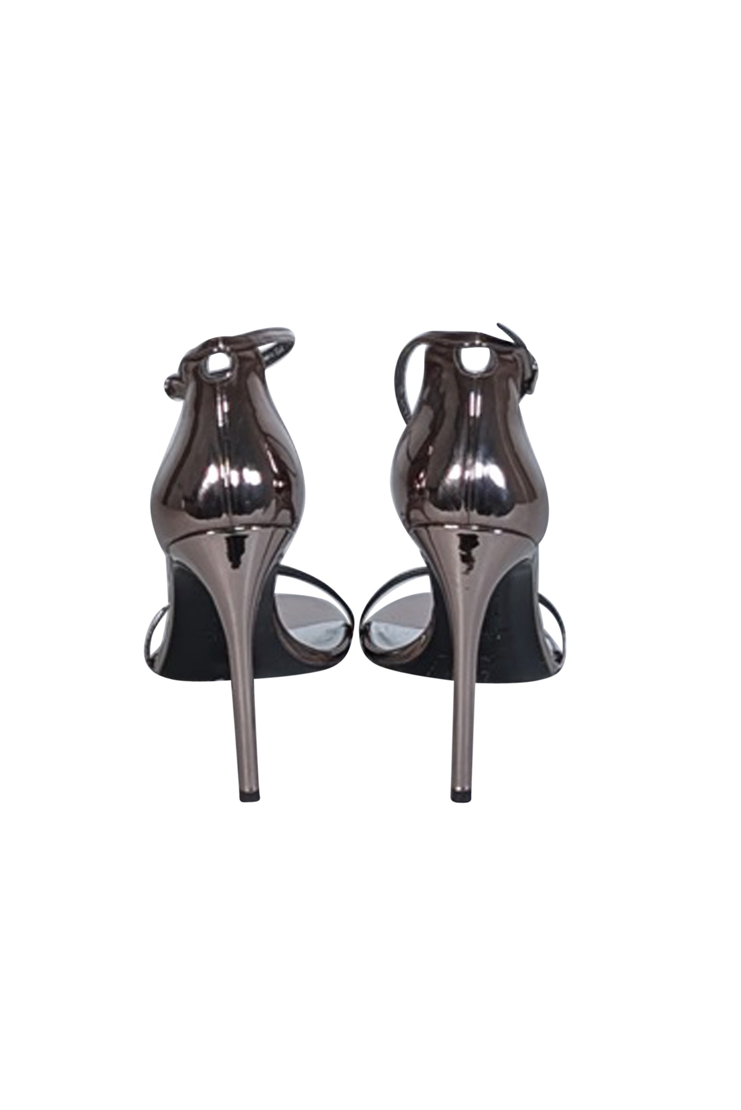 Stuart Weitzman Gunmetal Metallic Leather Open-Toe Heels - Size 9.5