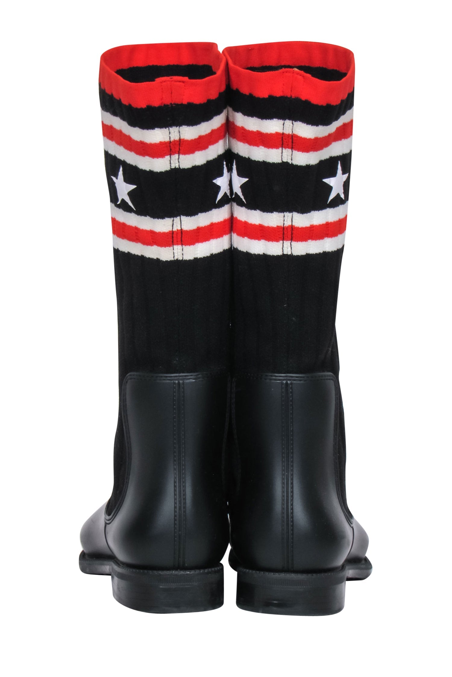 Givenchy - Stunning Black Rubber & Ribbed Sock-Style Boots with Stars & Stripes Print, Size 8