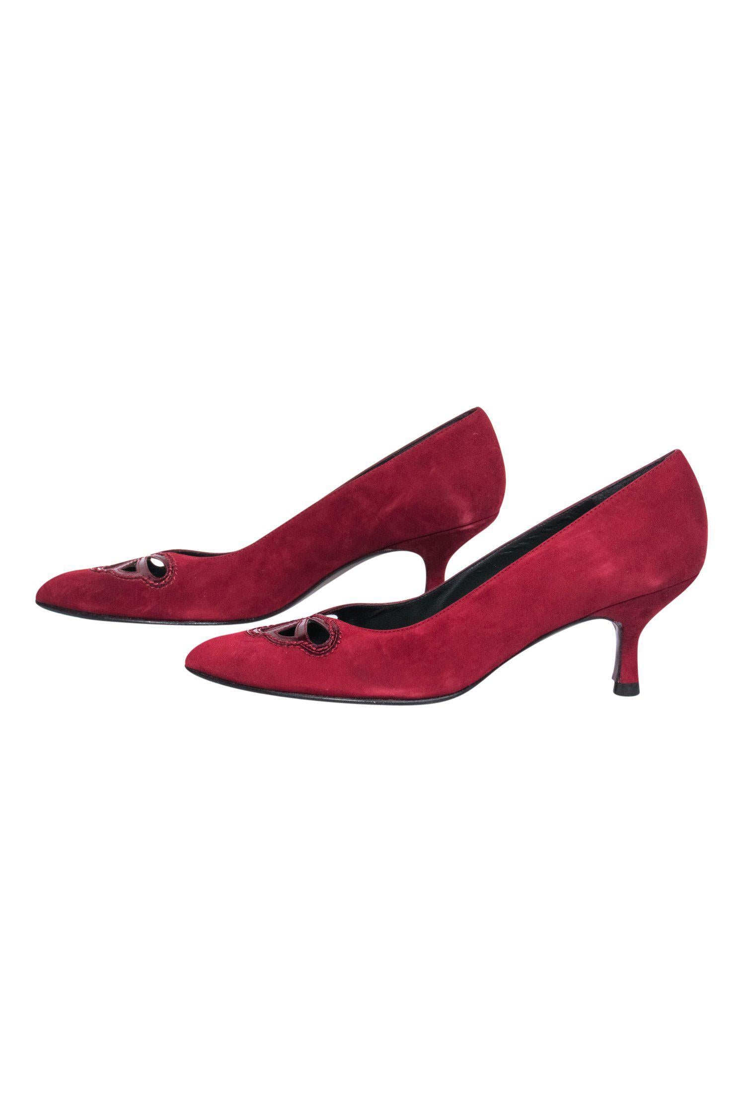 Stunning Stuart Weitzman Red Suede Pointed-Toe Kitten Heels with Cutouts - Size 6