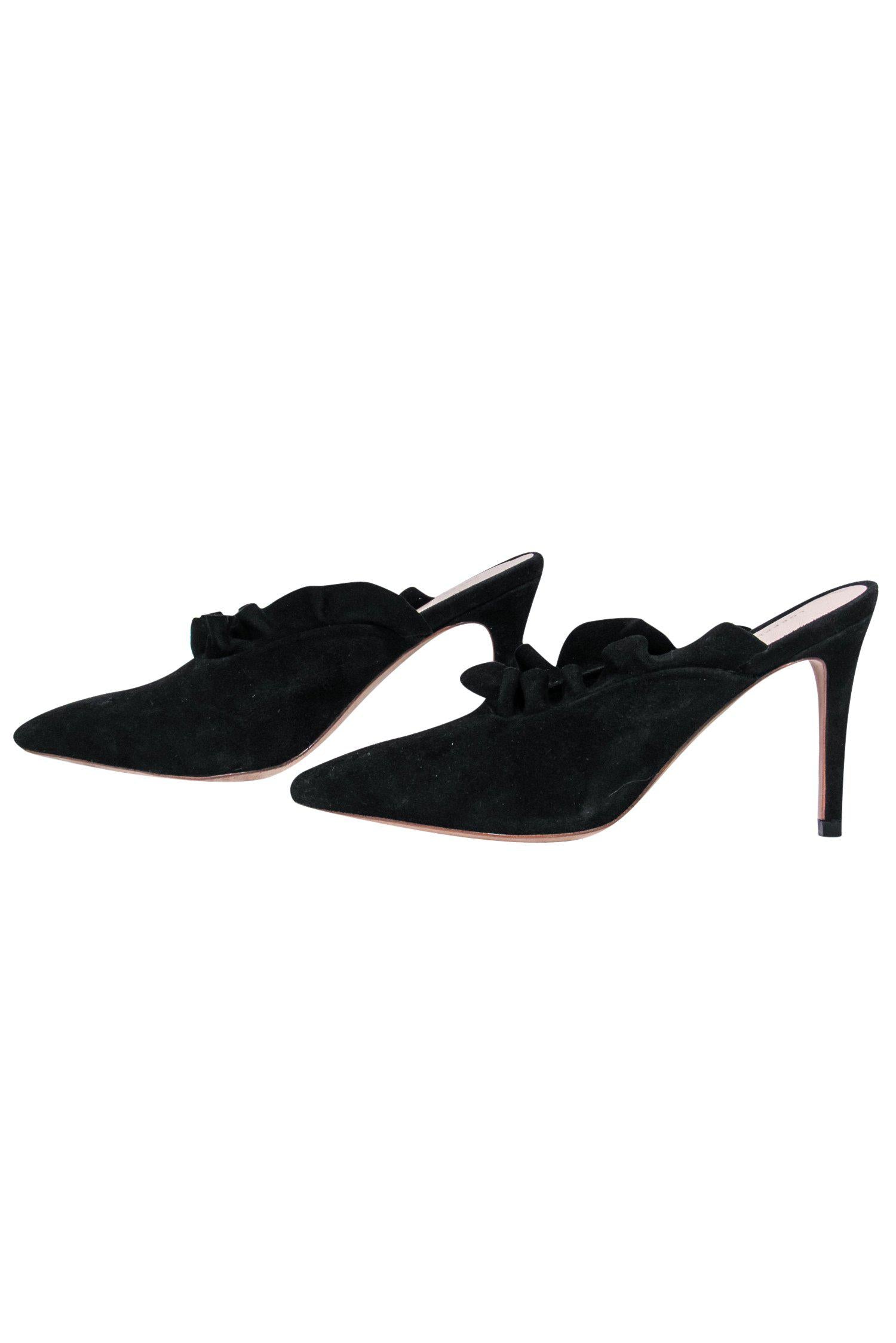 Loeffler Randall Black Suede Ruffle Mule Heels - Size 7 - A Fashion Must-Have!