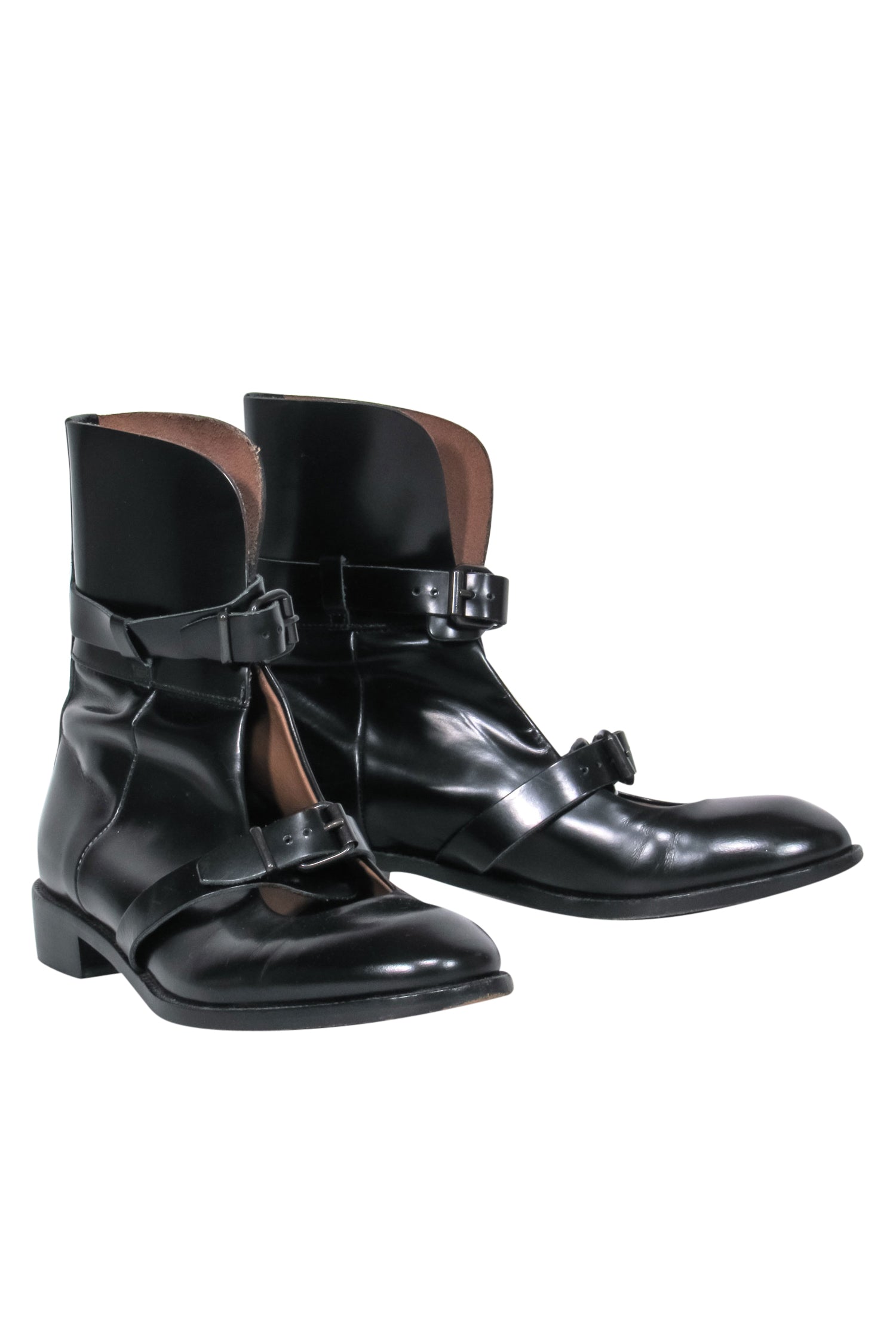 Acne Studios - Stunning Black Leather Buckled Cutout Petra Booties in Size 8