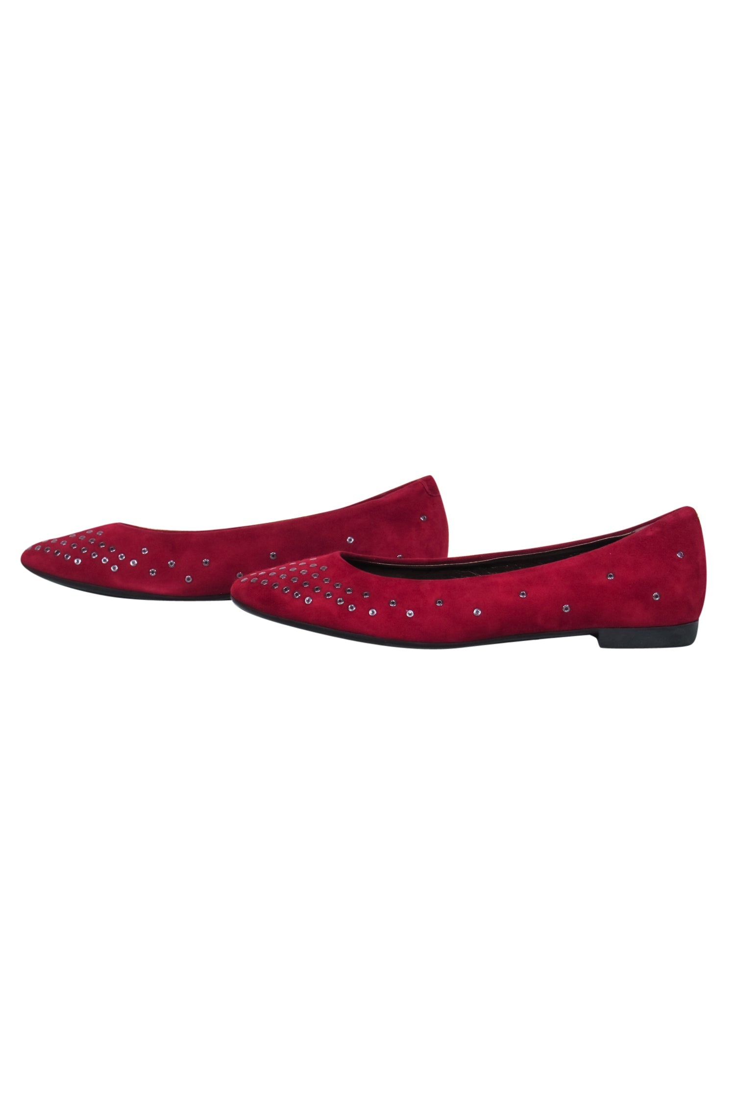 AGL - Stunning Dark Red Suede Flats with Grommets, Size 8